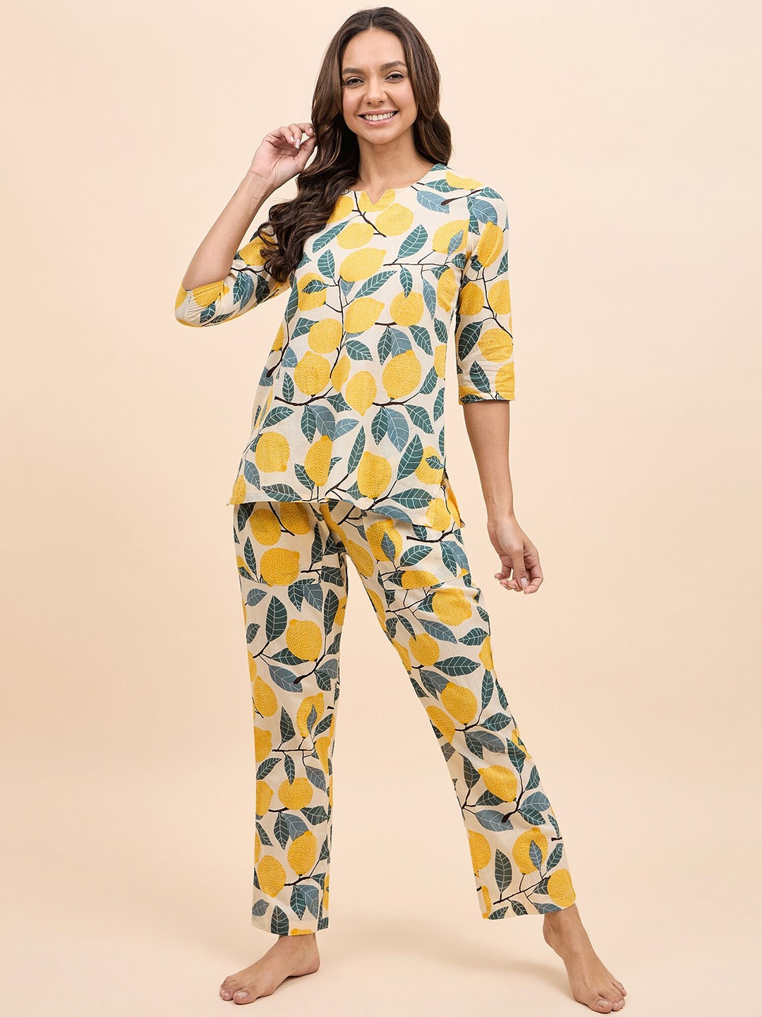 

MABISH by Sonal Jain Women Printed Night suit, Yellow