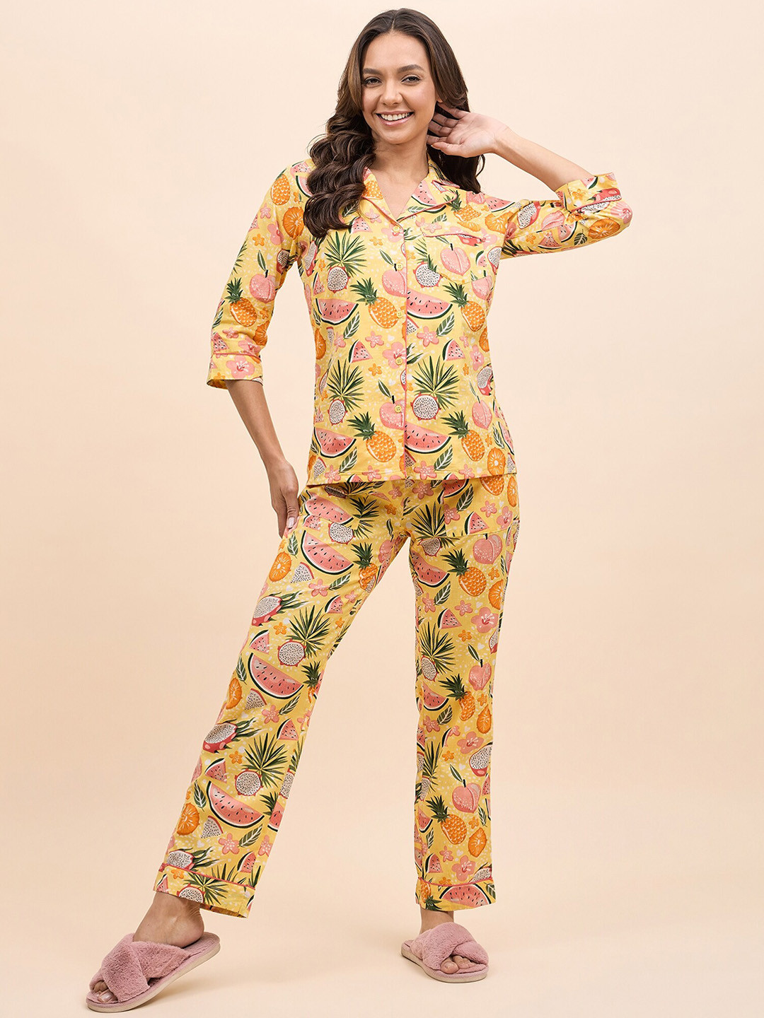 

MABISH by Sonal Jain Women Printed Night suit, Yellow