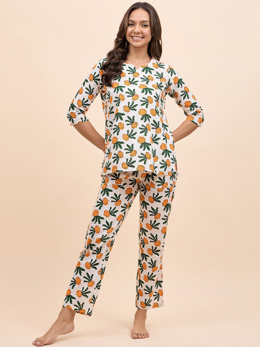 

MABISH by Sonal Jain Printed Pure Cotton Night Suit, White