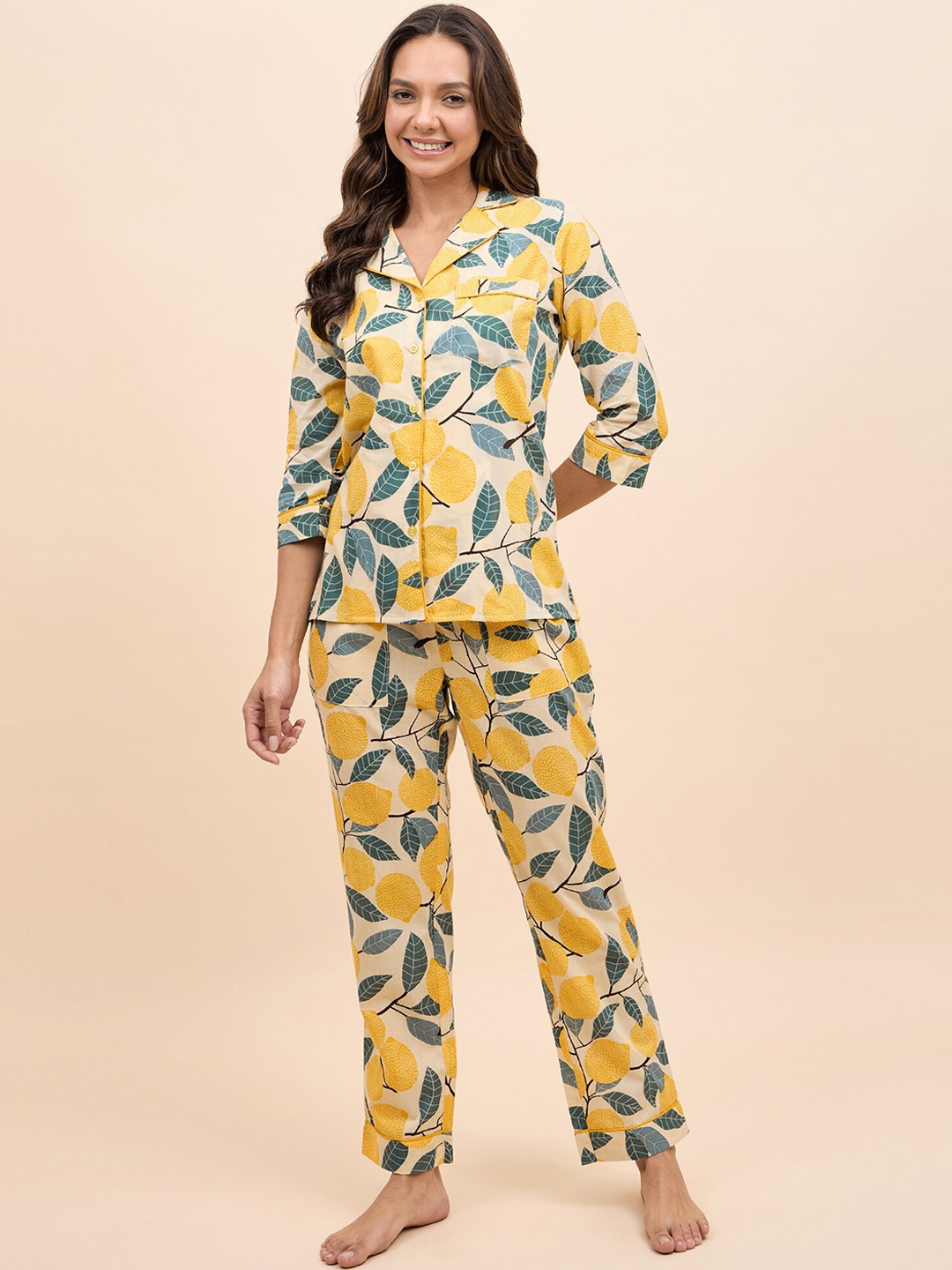 

MABISH by Sonal Jain Women Printed Night suit, Yellow
