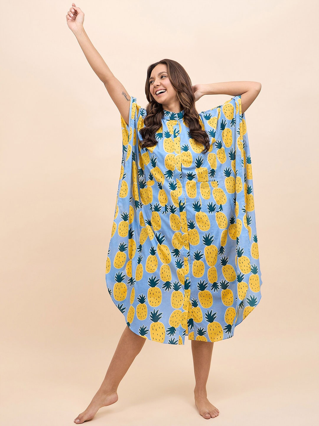 

MABISH by Sonal Jain Printed Pure Cotton Nightdress, Blue