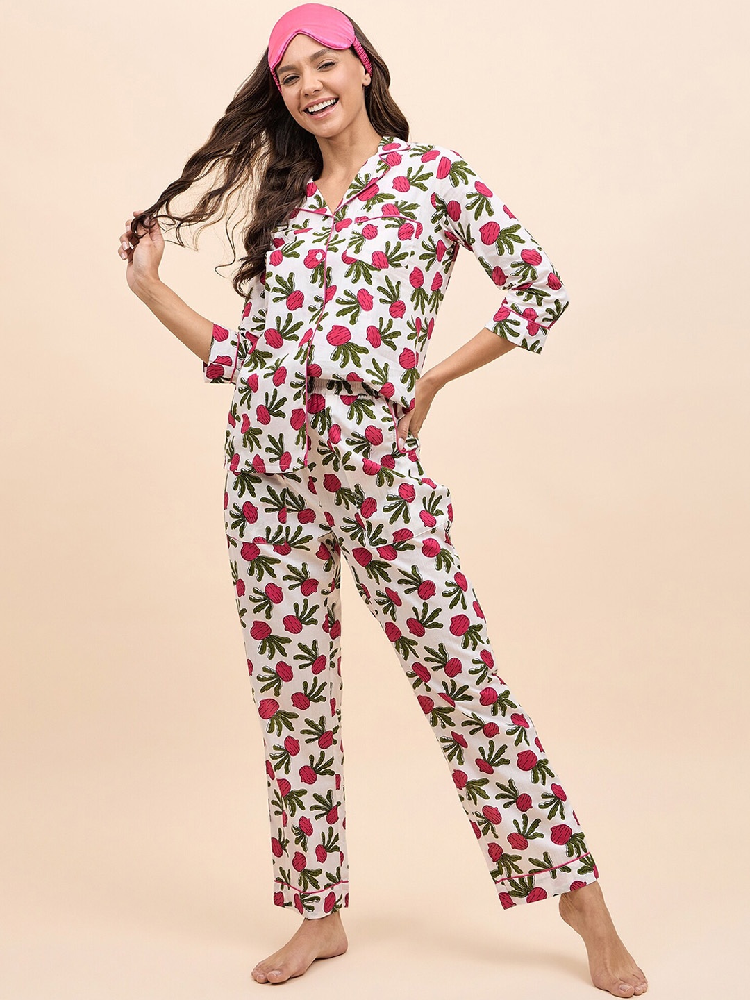 

MABISH by Sonal Jain Printed Pure Cotton Night Suit, White