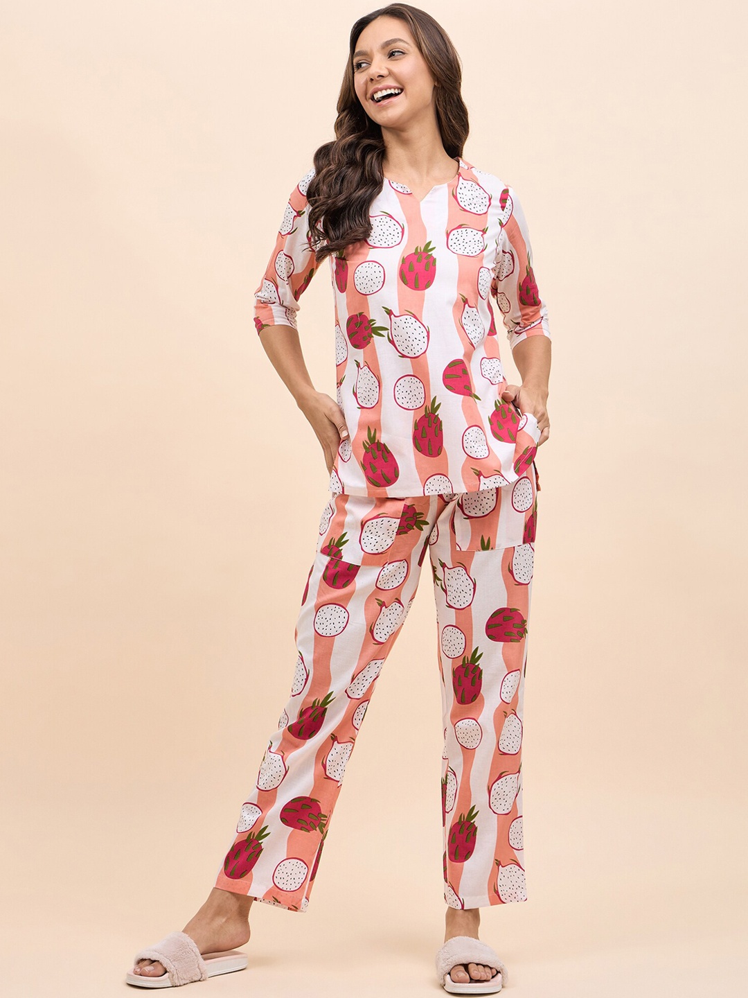 

MABISH by Sonal Jain Printed Pure Cotton Night Suit, White