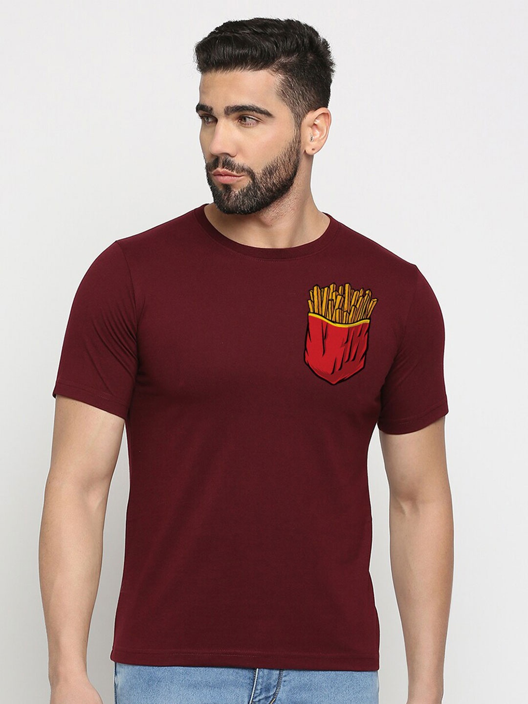 

MOD ECRU Unisex Round Neck Cotton T-shirt, Maroon
