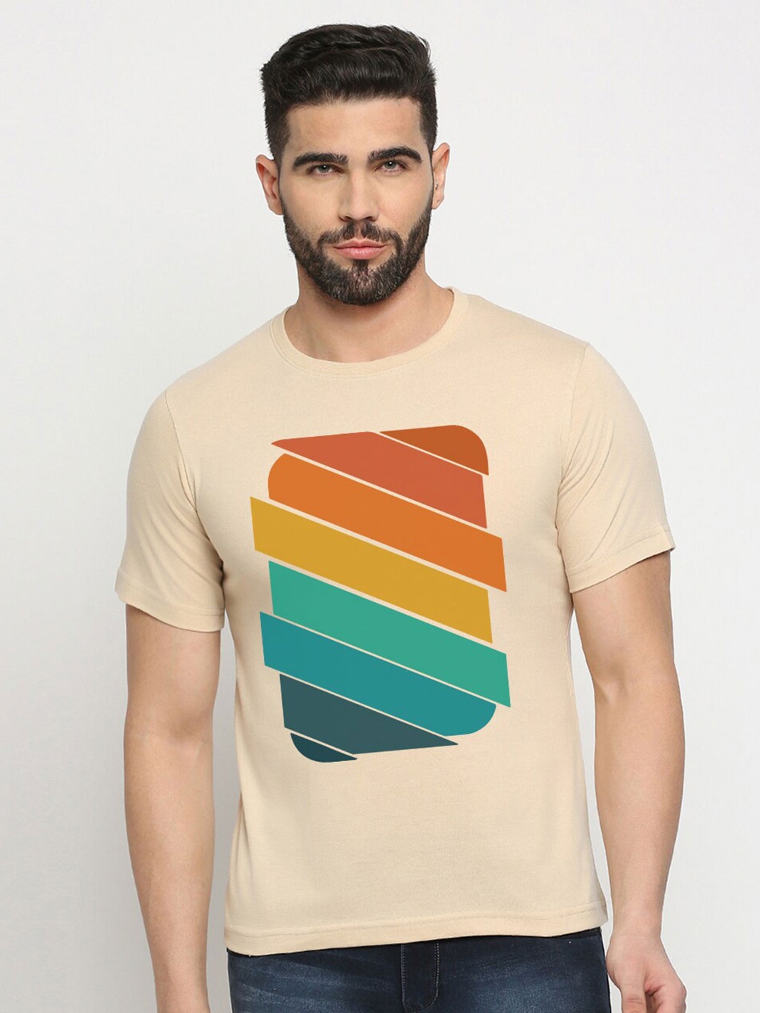 

MOD ECRU Unisex Graphic Printed Round Neck Cotton Casual T-shirt, Cream