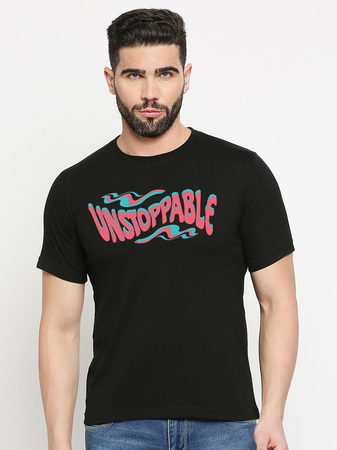 

MOD ECRU Typography Printed T-shirt, Black