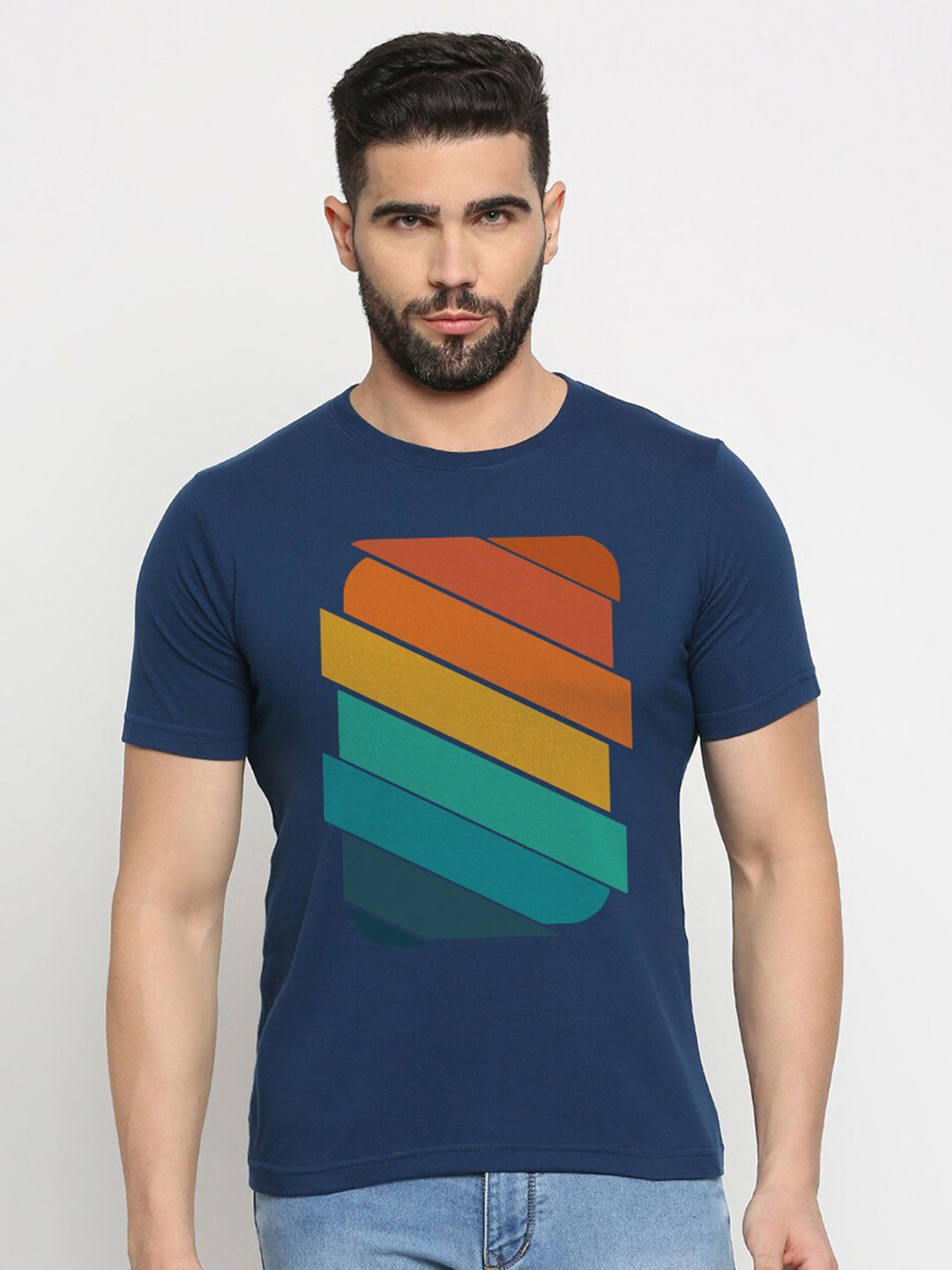 

MOD ECRU Unisex Graphic Printed Round Neck Cotton Casual T-shirt, Blue