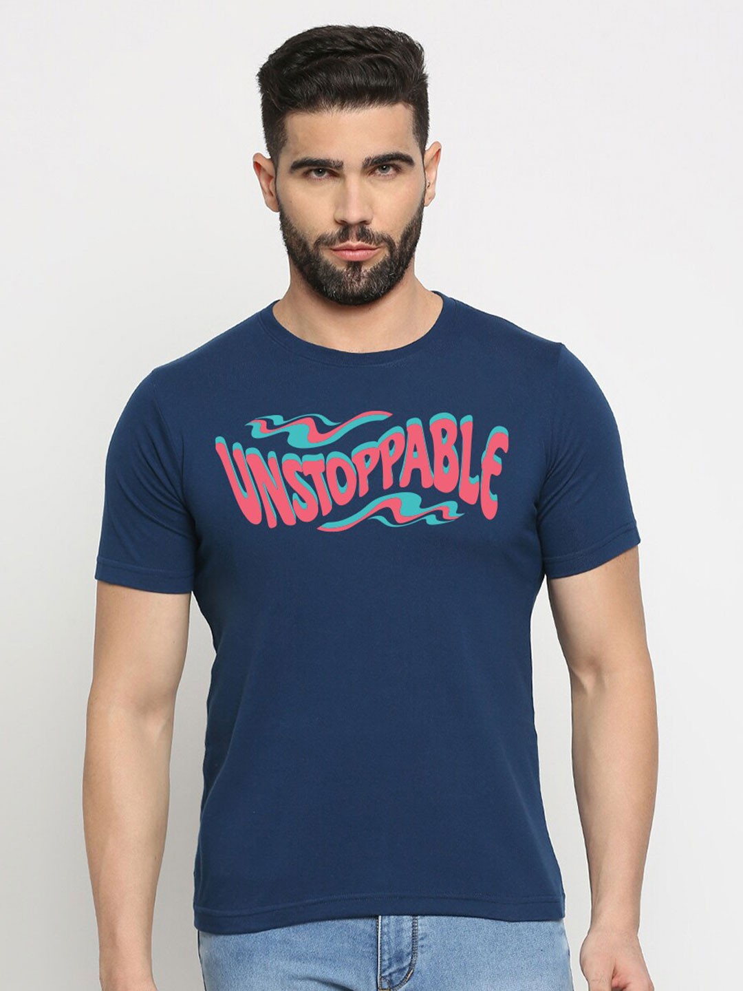 

MOD ECRU Unisex Typography Printed Cotton T-shirt, Blue