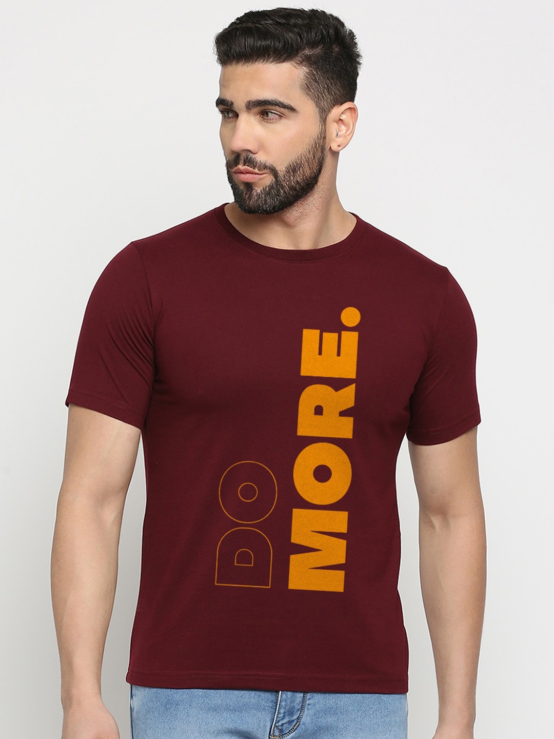 

MOD ECRU Typography Printed Round Neck Cotton T-shirt, Maroon