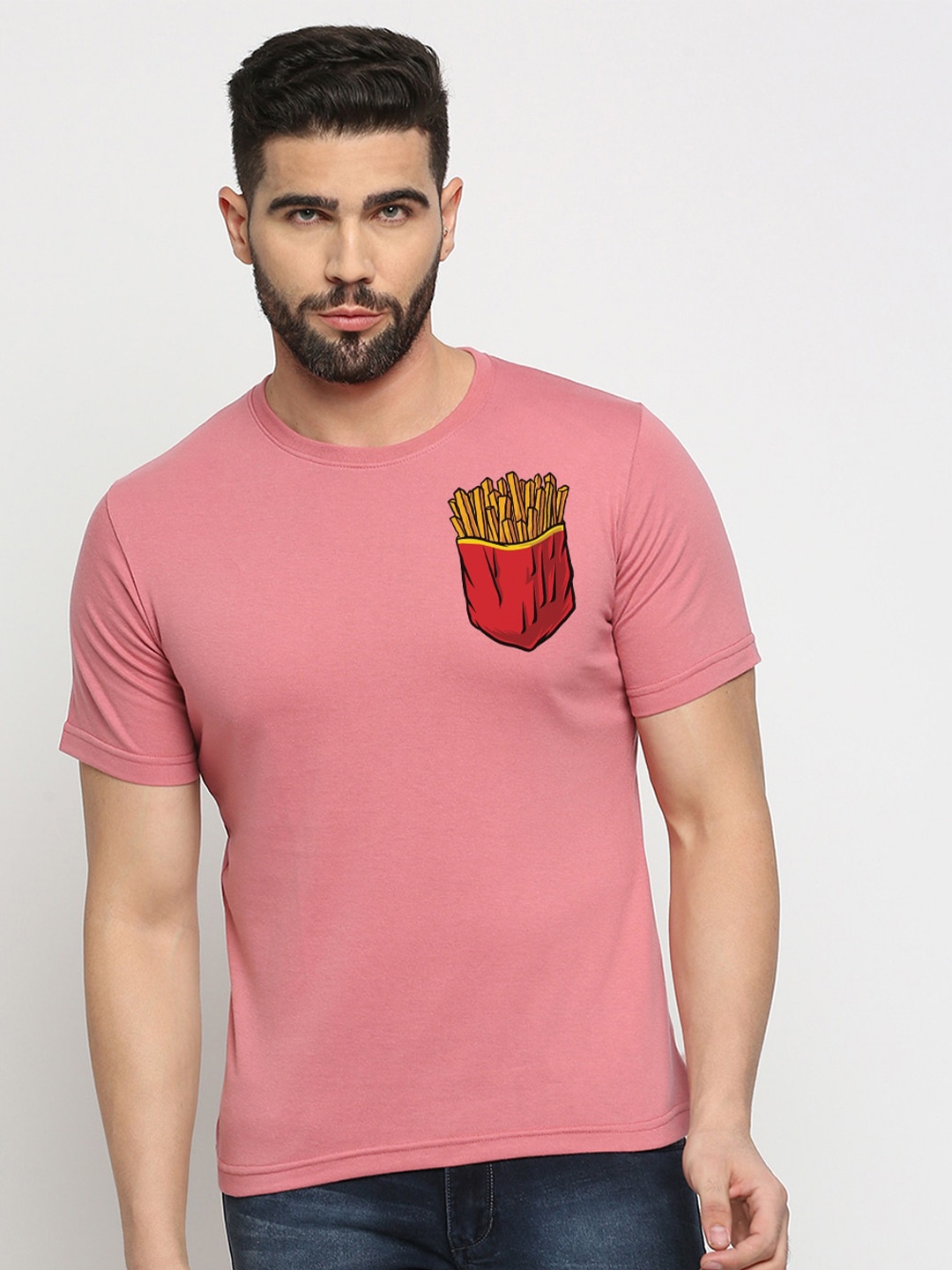 

MOD ECRU Round Neck Short Sleeves Cotton T-shirt, Pink