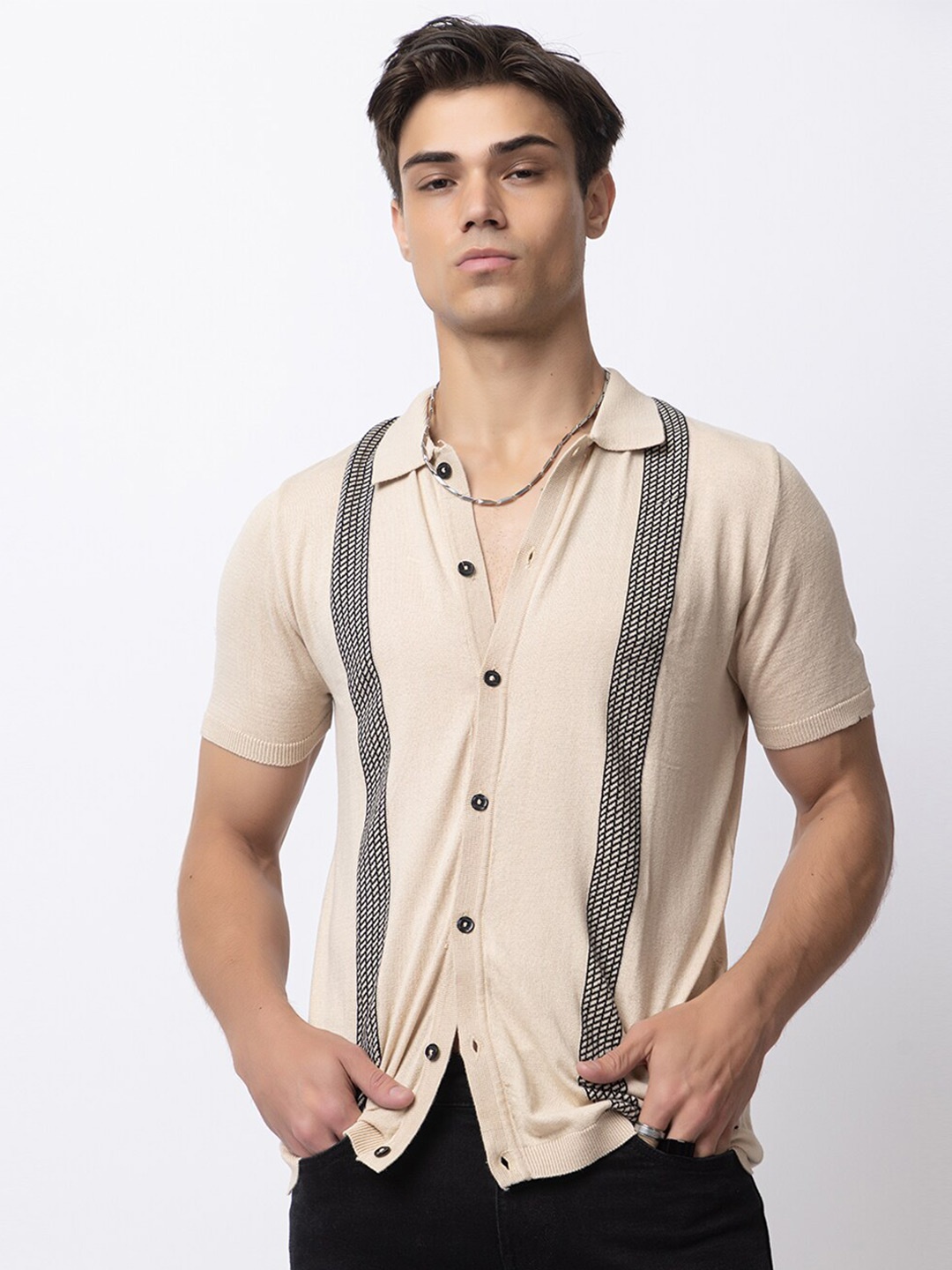 

ARMISTO Men Pure Cotton Resort Knit T-shirt, Beige