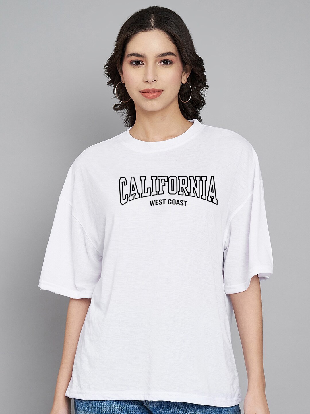 

Trend Level Typography Printed Drop Shoulder Sleeves Cotton Oversized T-shirt, White