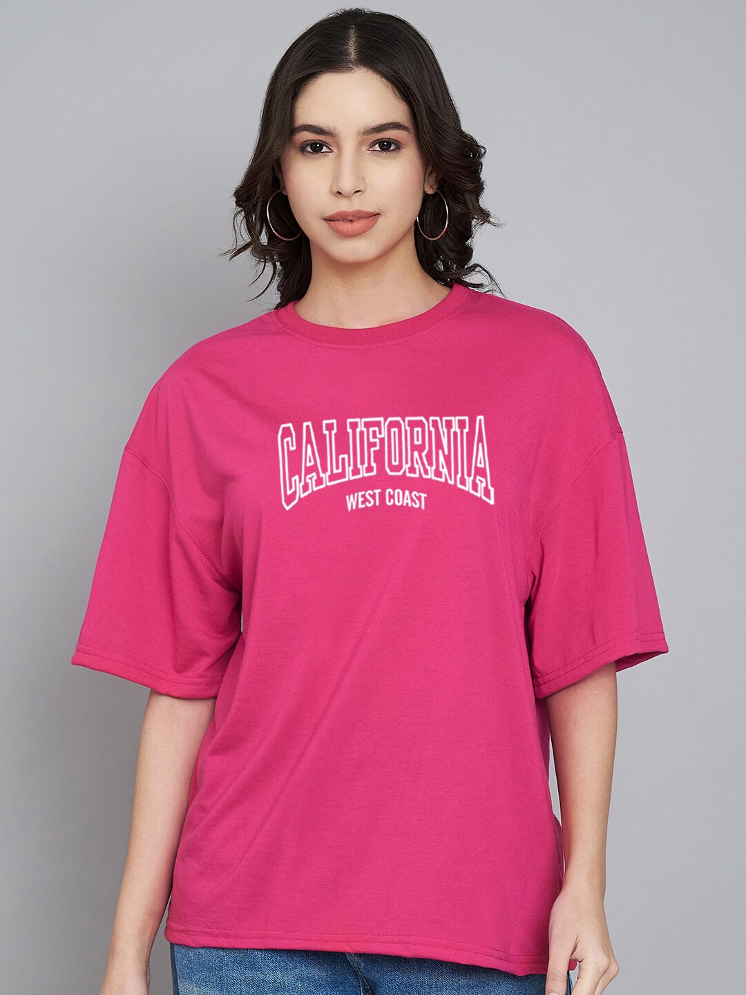 

Trend Level Typography Printed Oversized Cotton T-shirt, Magenta