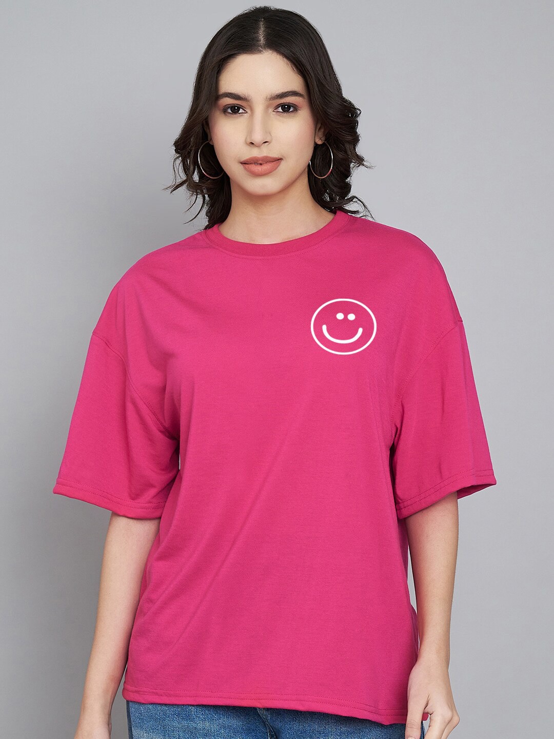 

Trend Level Round Neck Drop-Shoulder Sleeves Cotton Oversized T-shirt, Magenta