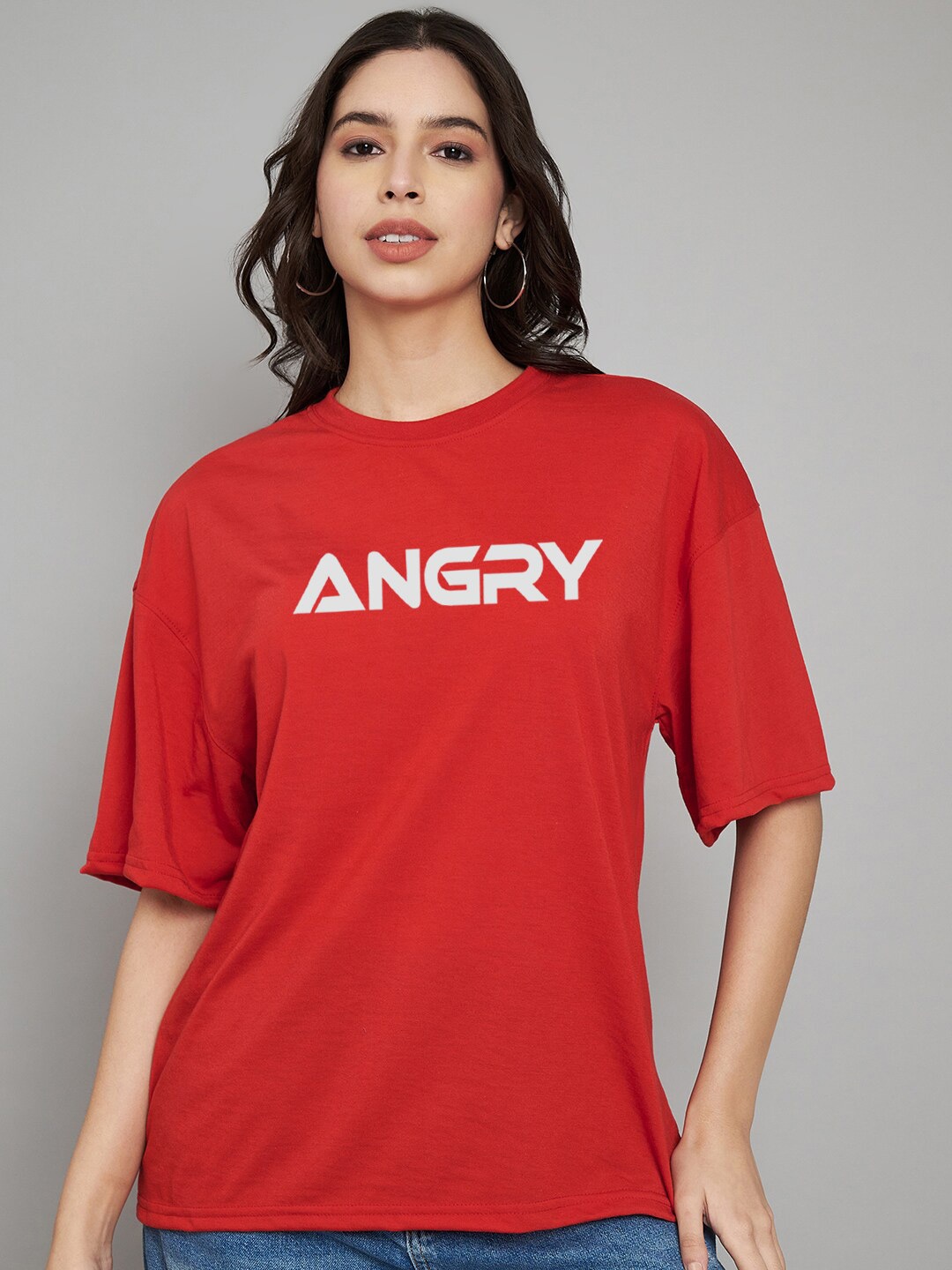 

Trend Level Typography Printed Oversized Cotton T-shirt, Red