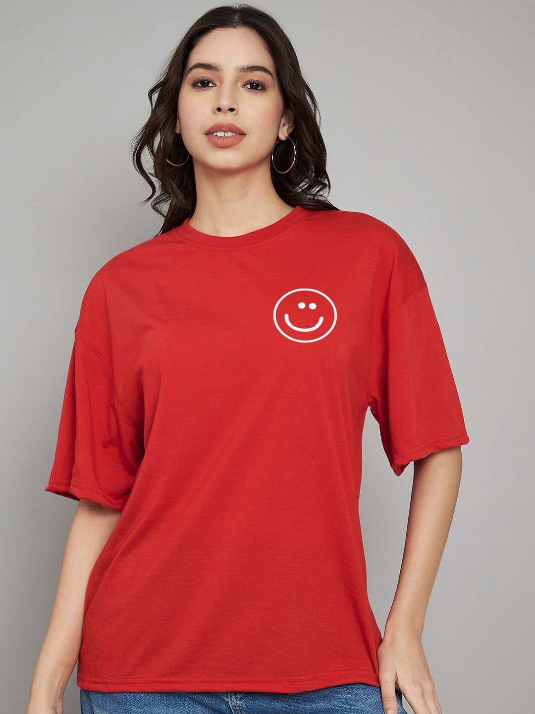 

Trend Level Drop Shoulder Sleeves Cotton Oversized T-shirt, Red