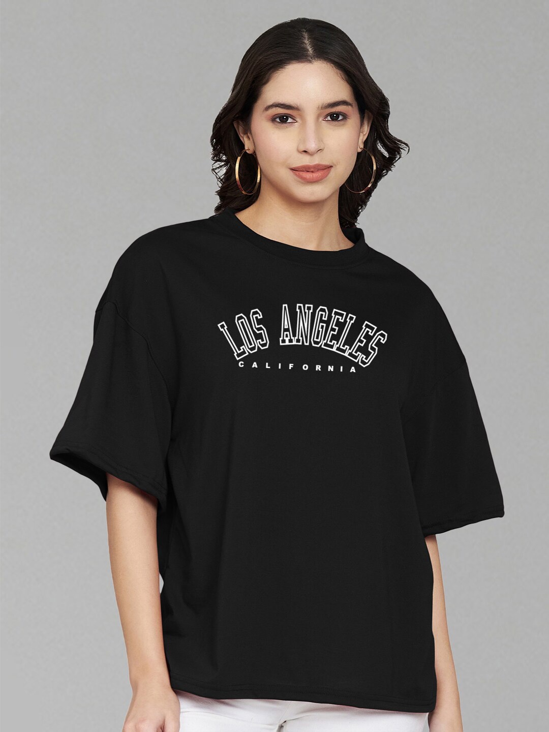 

Trend Level Typography Printed Drop-Shoulder Sleeves Cotton Oversized T-shirt, Black