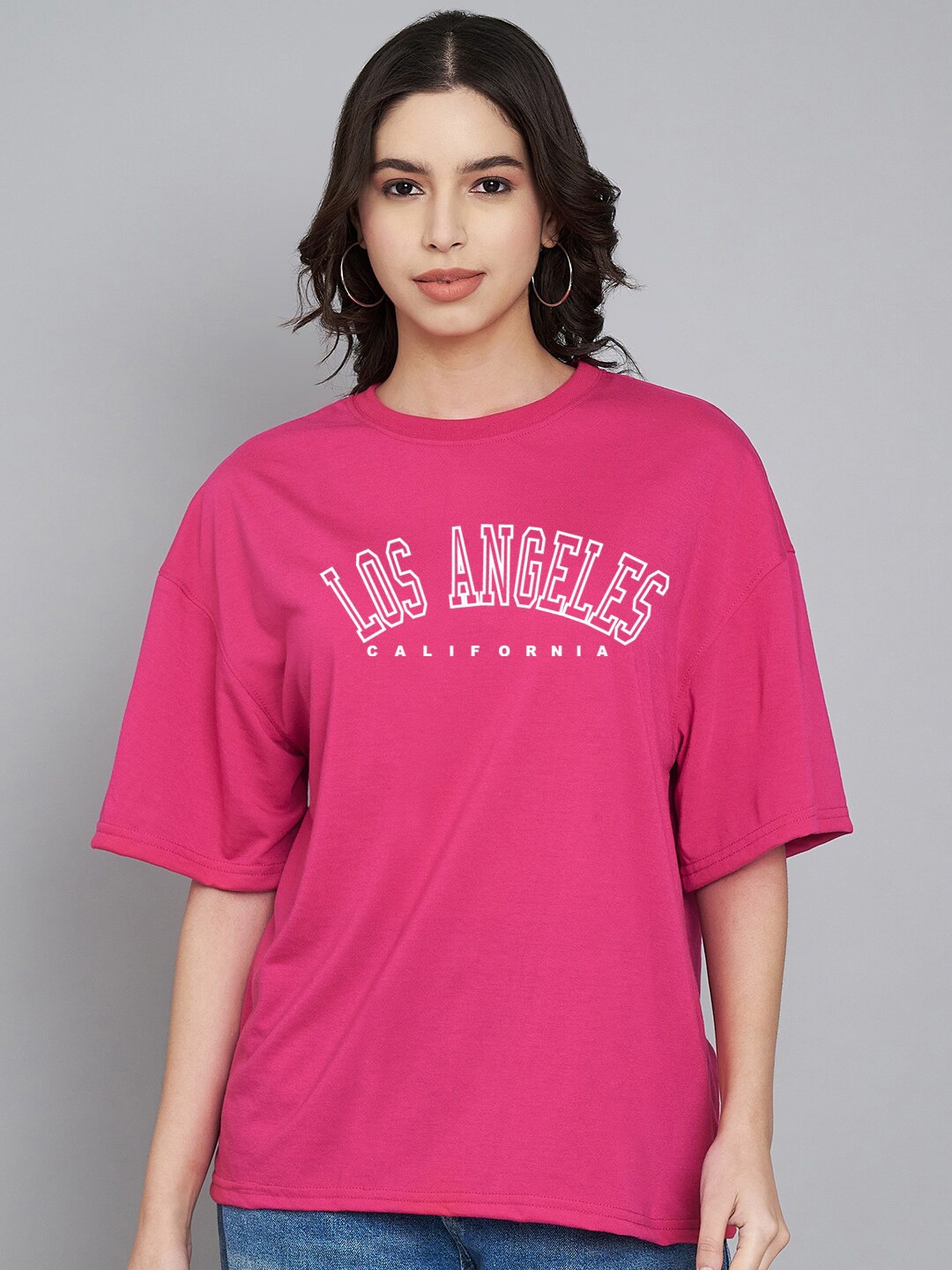 

Trend Level Typography Printed Oversized Cotton T-shirt, Magenta