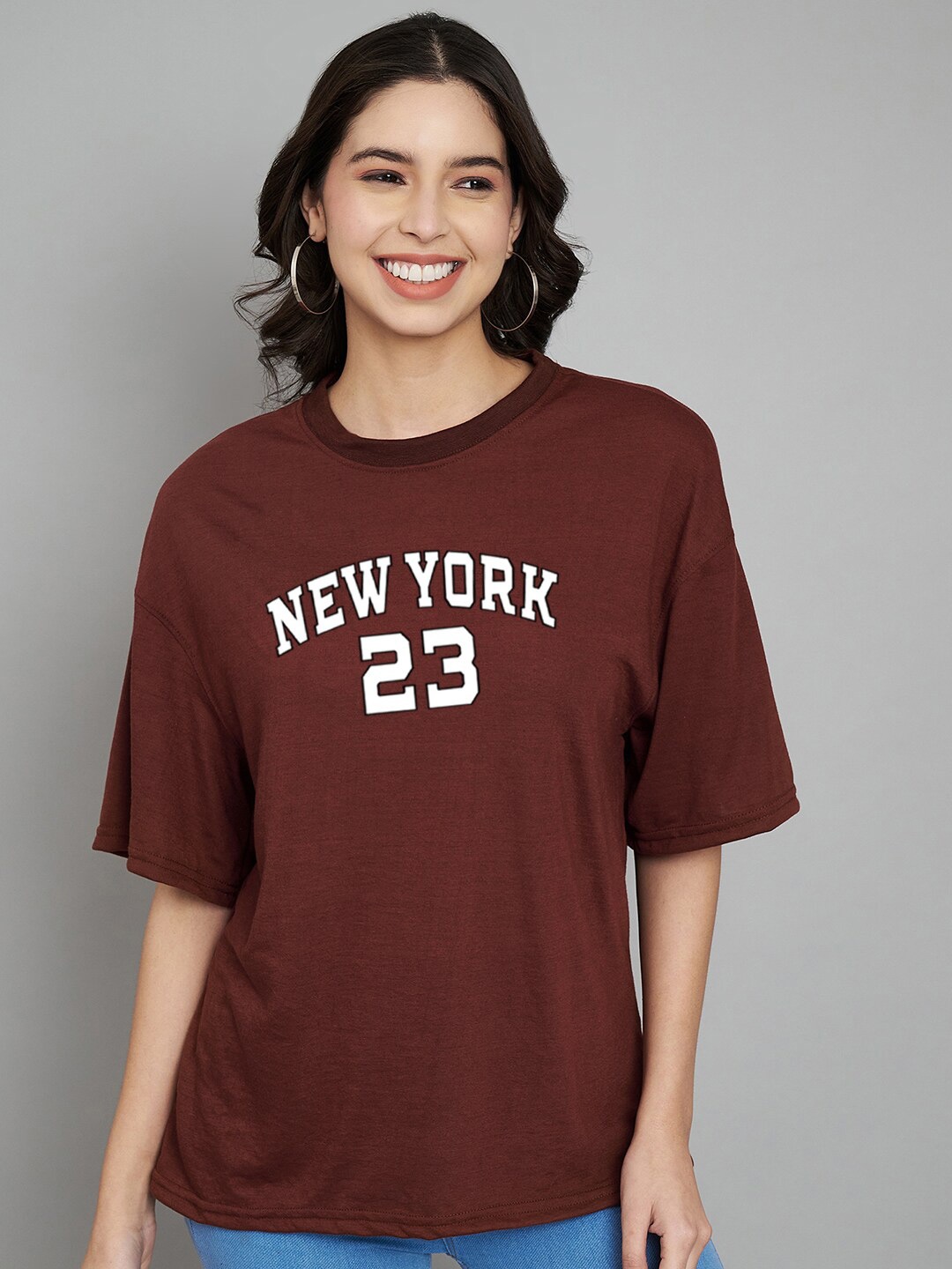 

Trend Level Round Neck Short Sleeves Typography Printed Cotton T-shirt, Brown