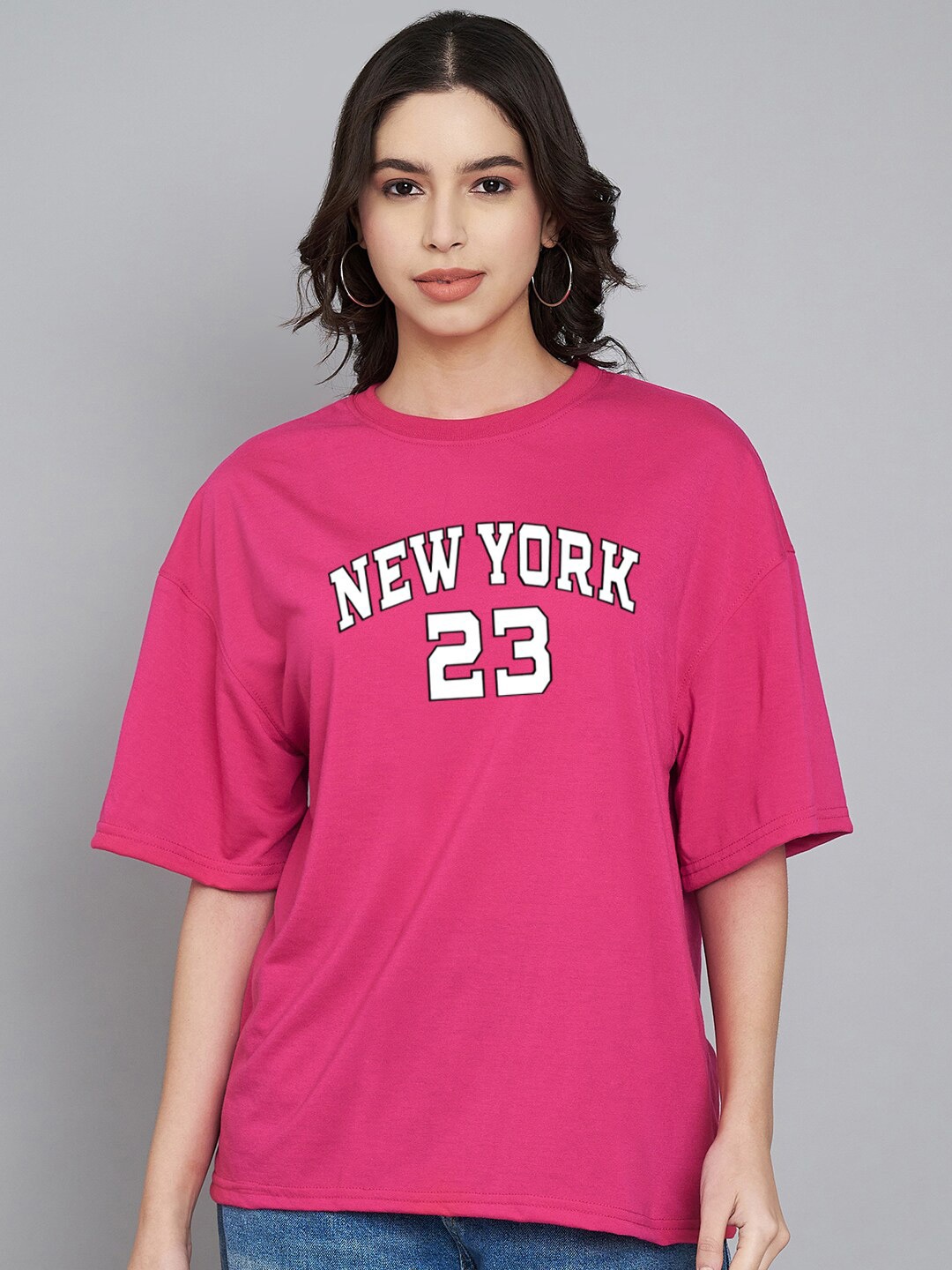 

Trend Level Typography Printed Oversized Cotton T-shirt, Magenta