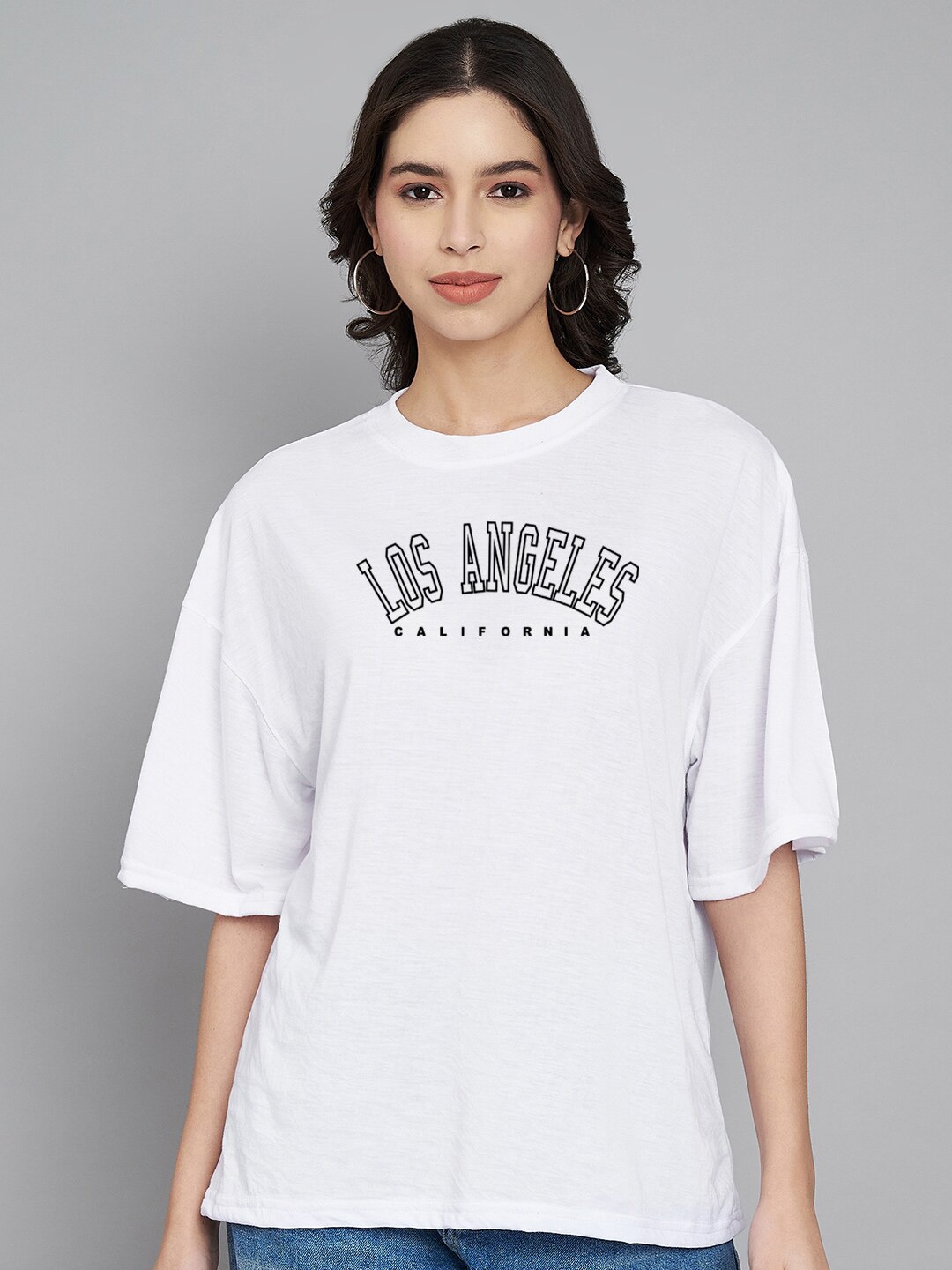 Trend Level Typography Printed Oversized Cotton T-shirt, White