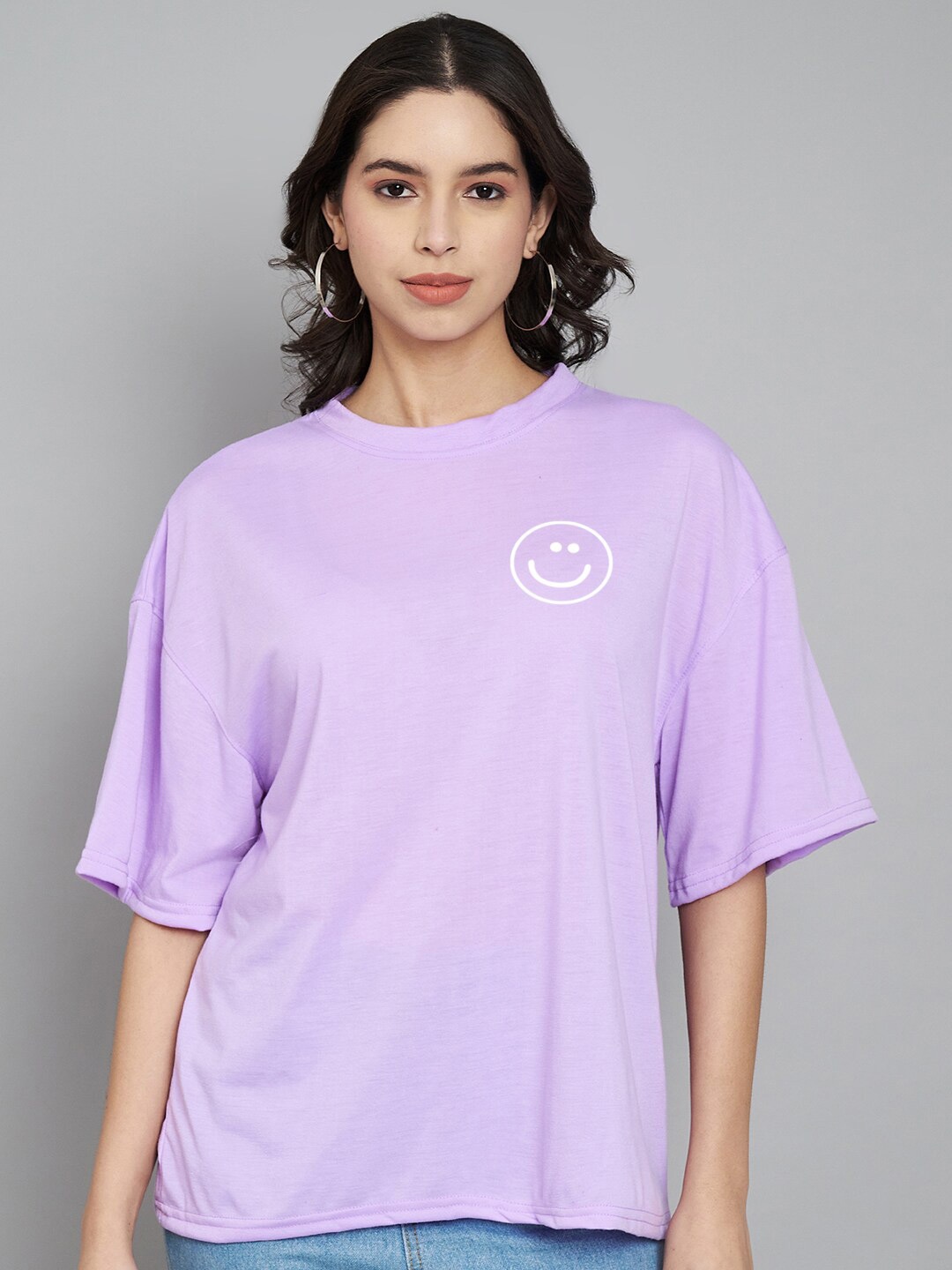 

Trend Level Round Neck Typography Drop-Shoulder Sleeves T-shirt, Lavender