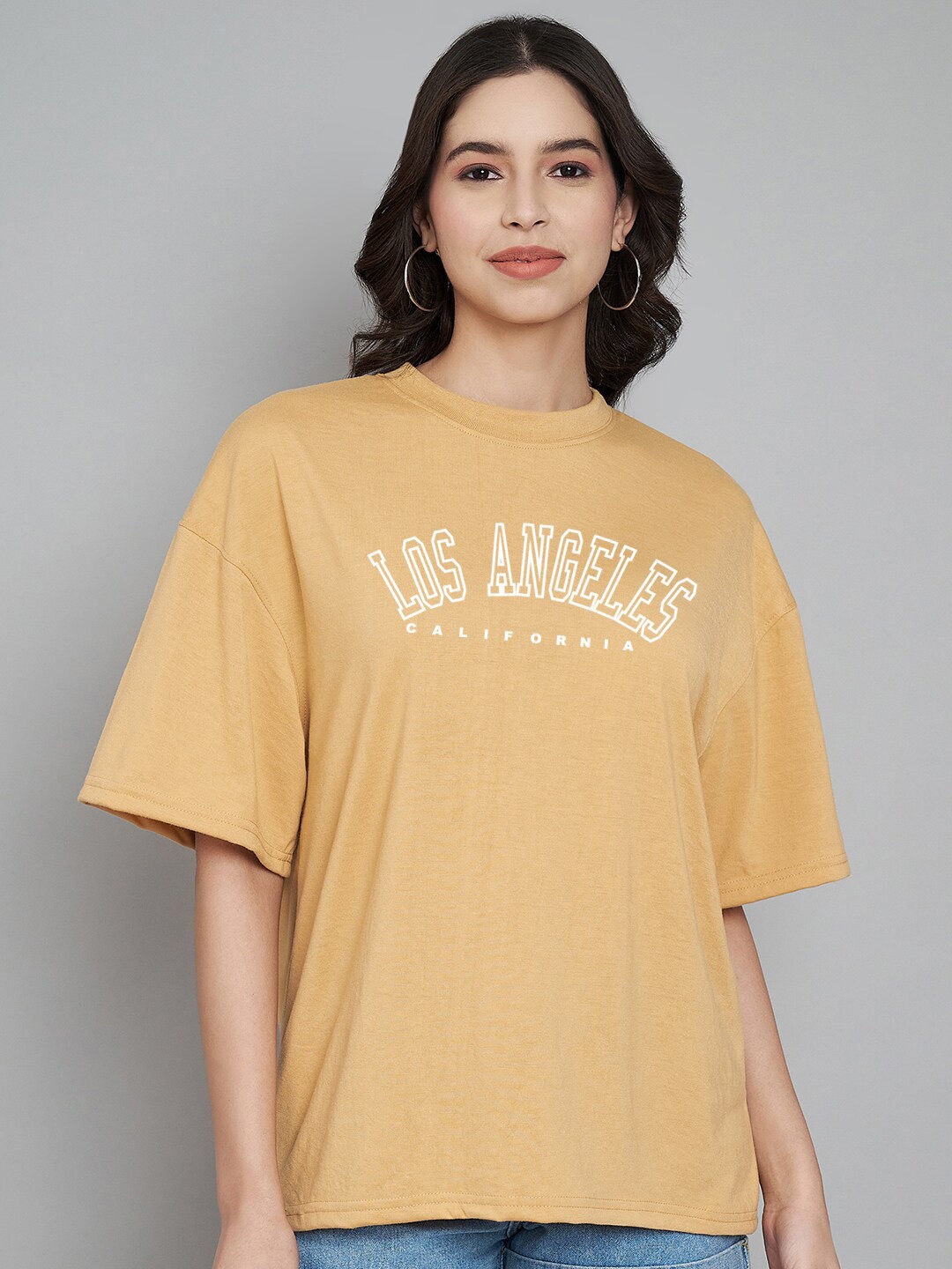 

Trend Level Typography Printed Oversized Cotton T-shirt, Beige