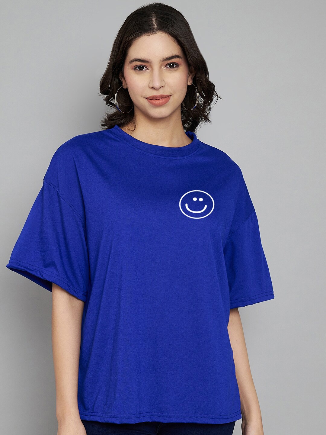 

Trend Level Round Neck Typography Drop-Shoulder Sleeves T-shirt, Blue