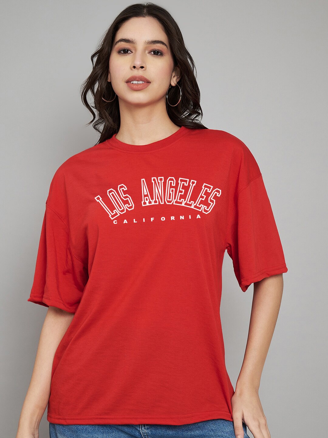 

Trend Level Round Neck Typography Printed Cotton T-shirt, Red