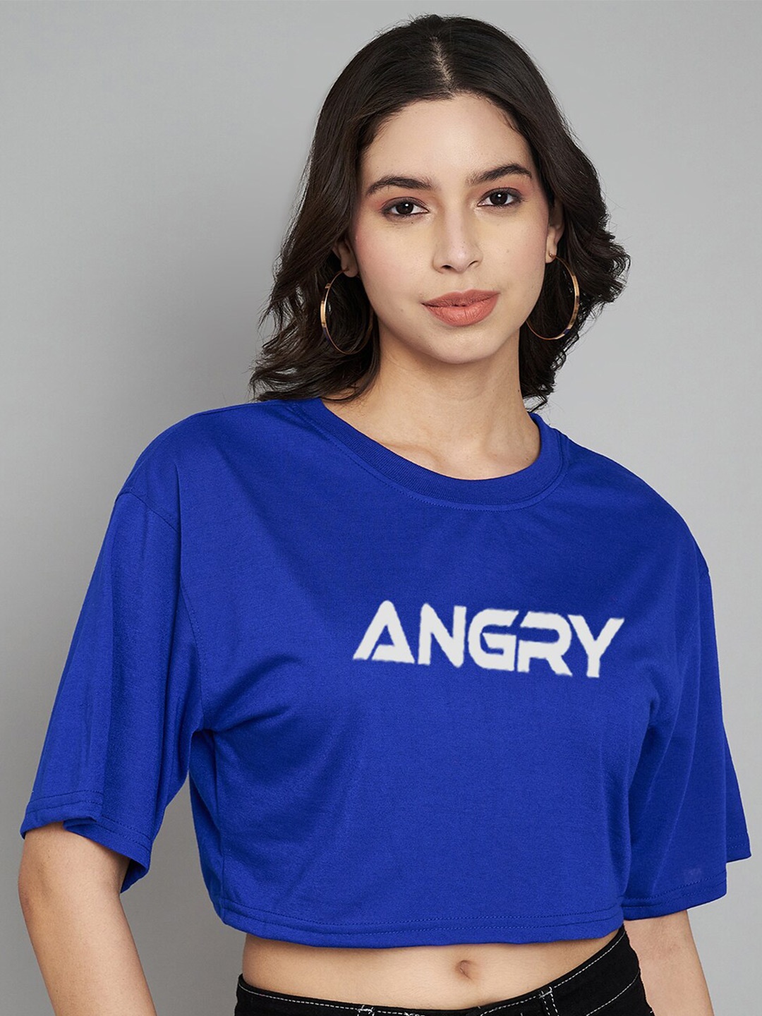 

Trend Level Typography Printed Cotton Crop Top, Blue