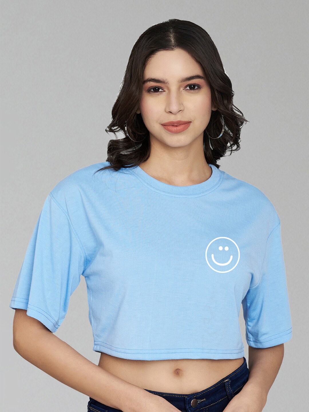 

Trend Level Graphic Print Cotton Boxy Crop Top, Turquoise blue