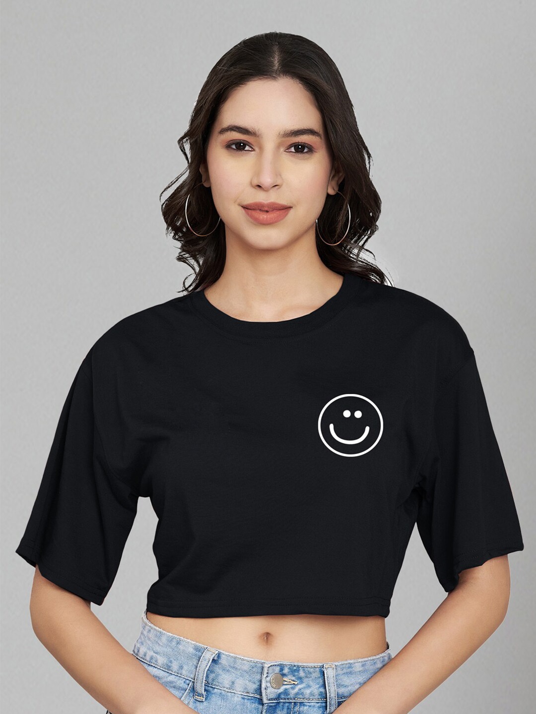 

Trend Level Graphic Print Cotton Boxy Crop Top, Black