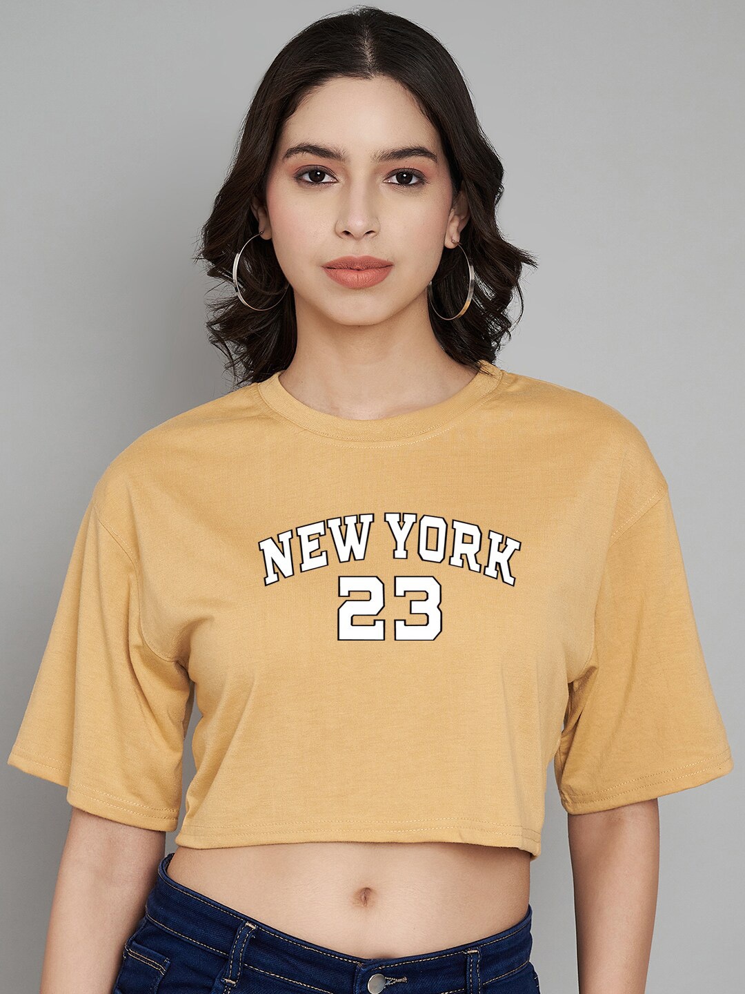 

Trend Level Typography Print Cotton Boxy Crop Top, Beige