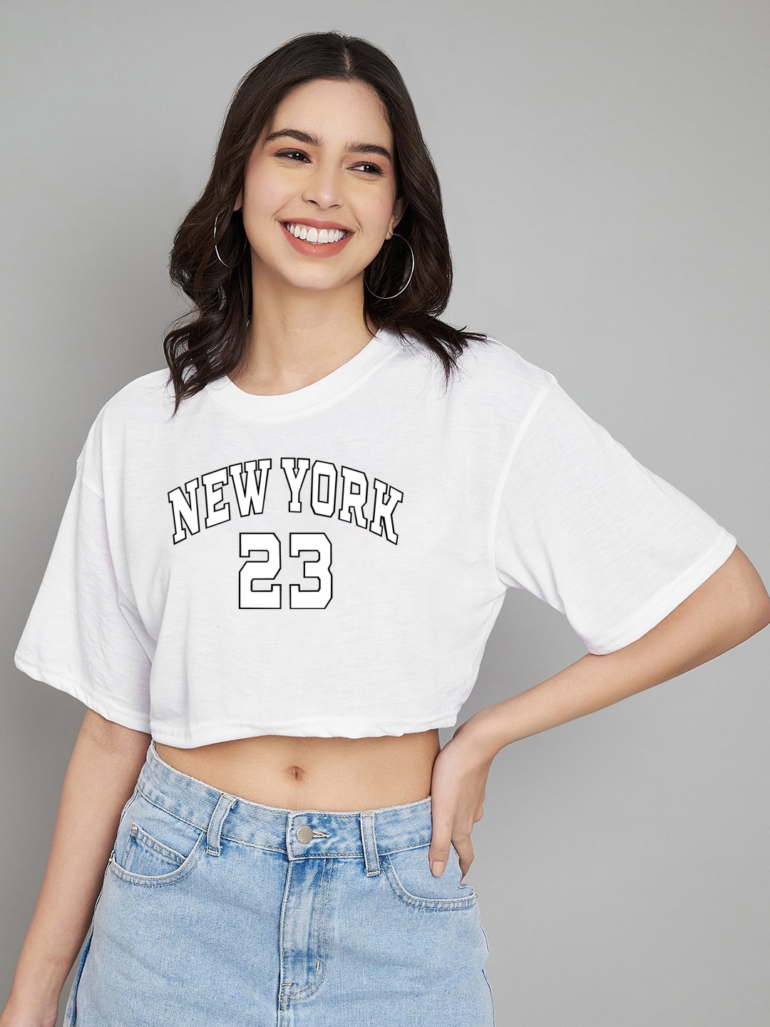 

Trend Level Typography Print Cotton Boxy Crop Top, White