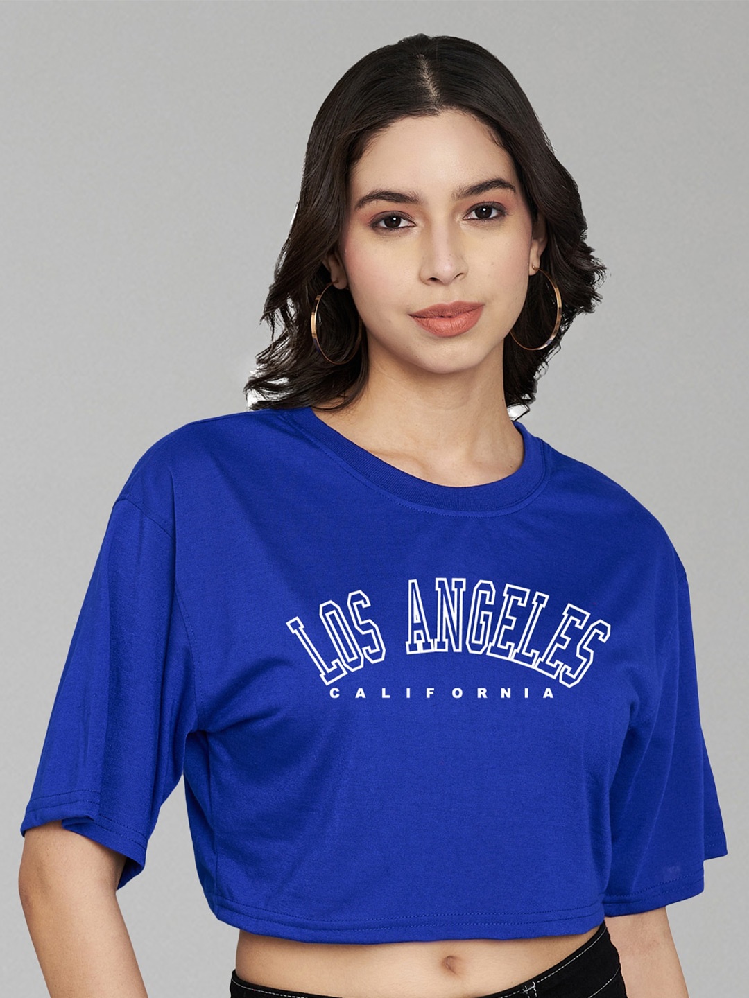 

Trend Level Typography Print Cotton Boxy Crop Top, Blue
