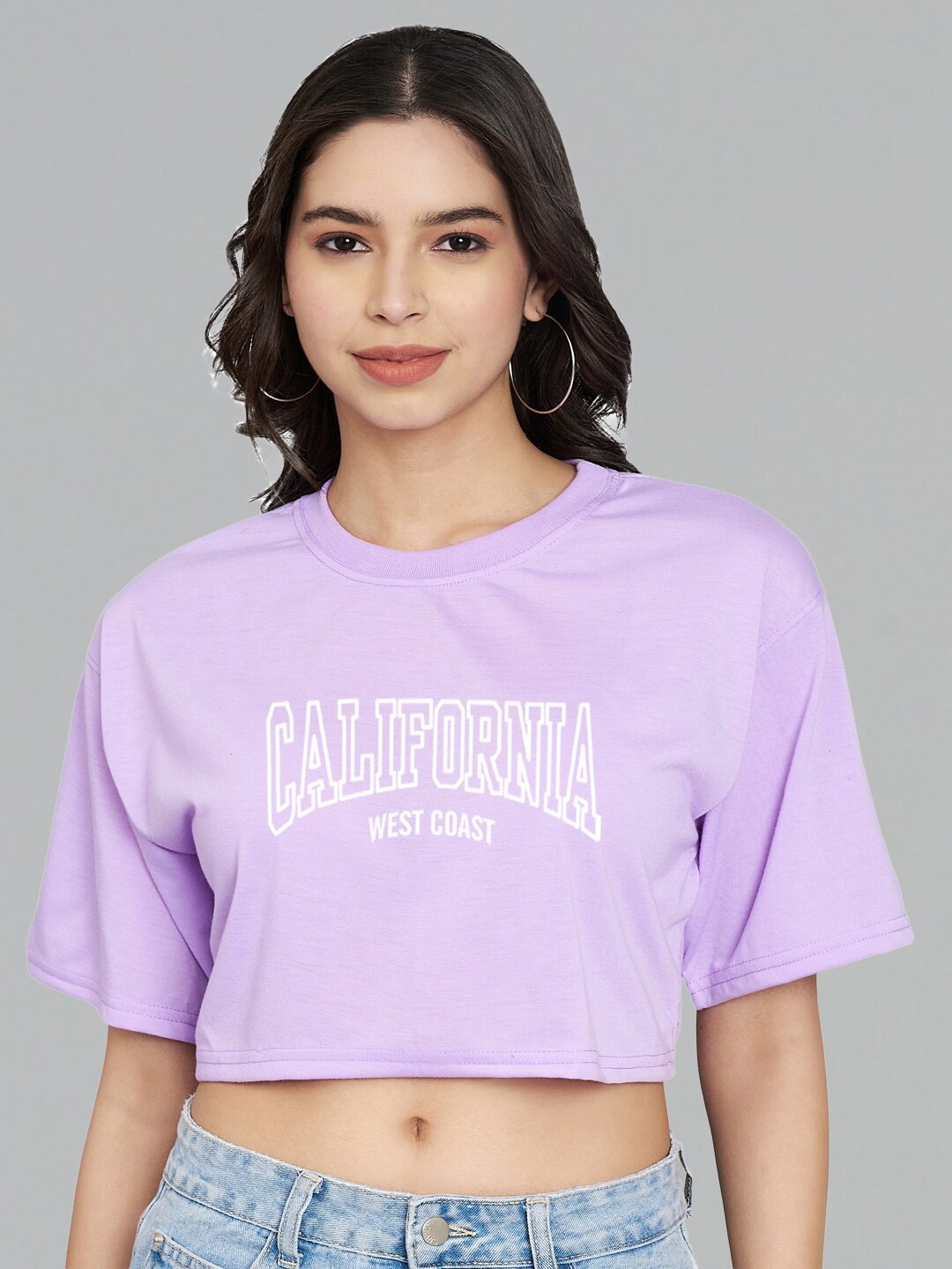 

Trend Level Typography Print Cotton Boxy Crop Top, Lavender