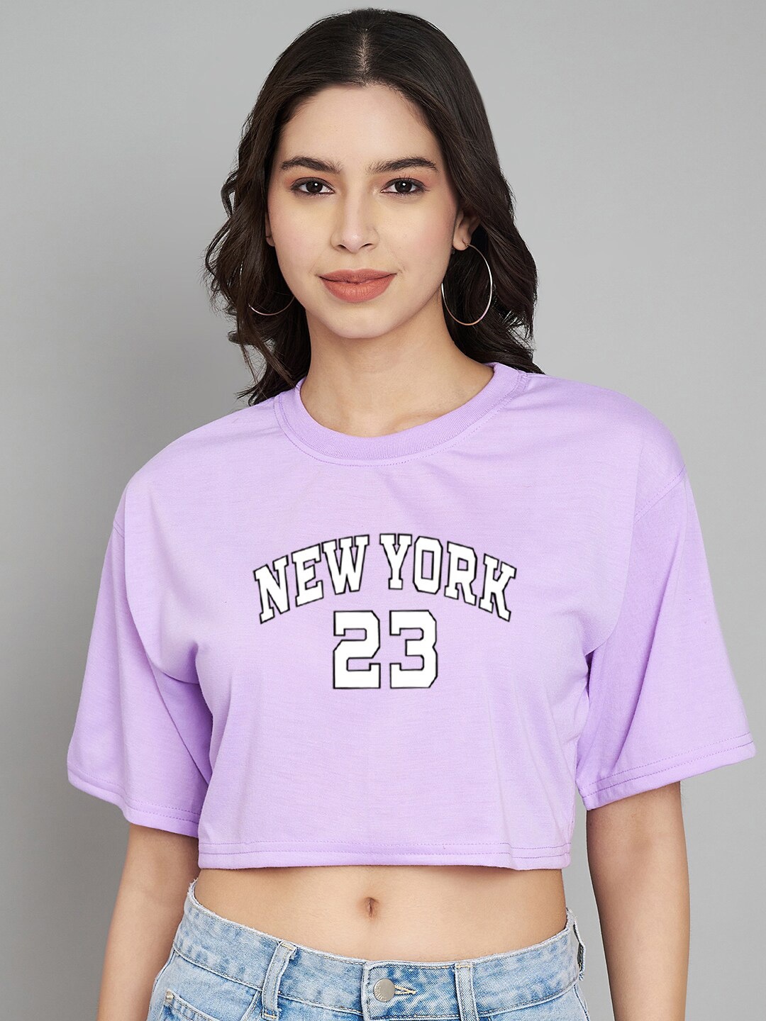 

Trend Level Typography Print Cotton Boxy Crop Top, Lavender