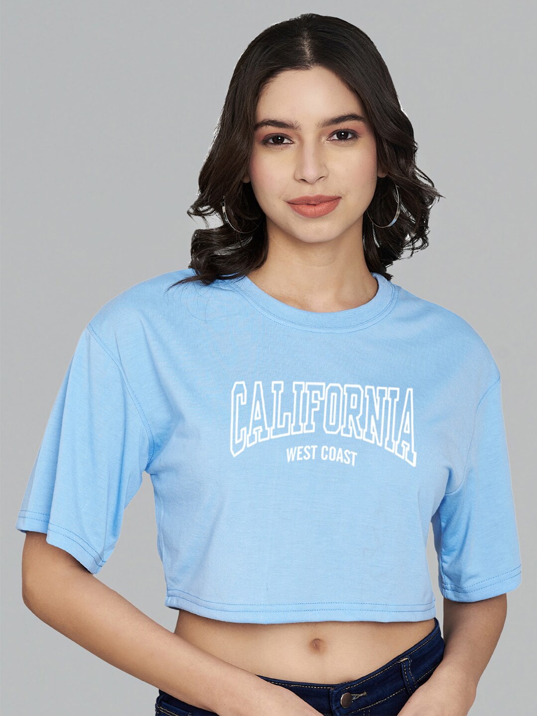

Trend Level Typography Print Cotton Boxy Crop Top, Turquoise blue