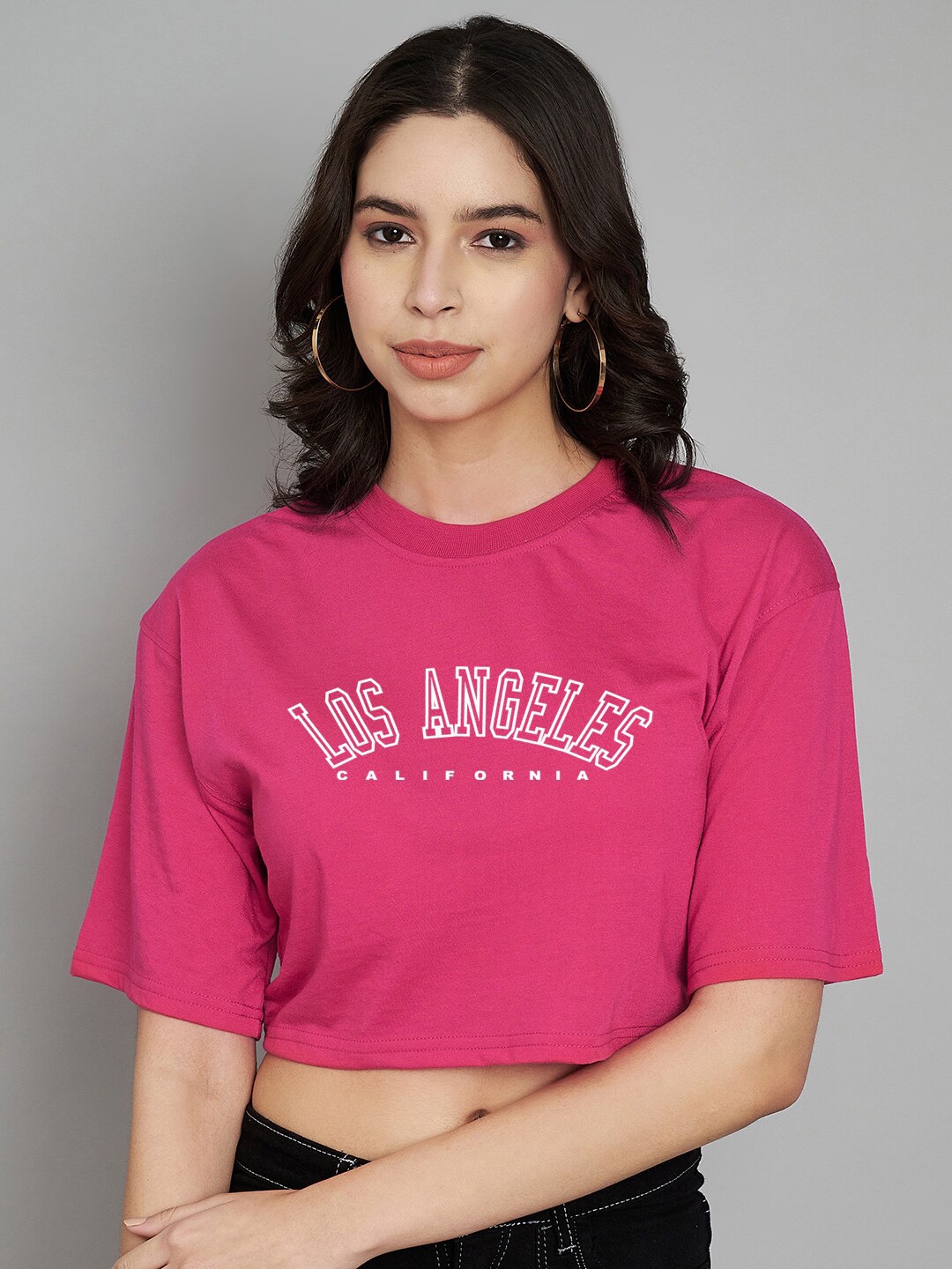

Trend Level Typography Print Cotton Boxy Crop Top, Magenta