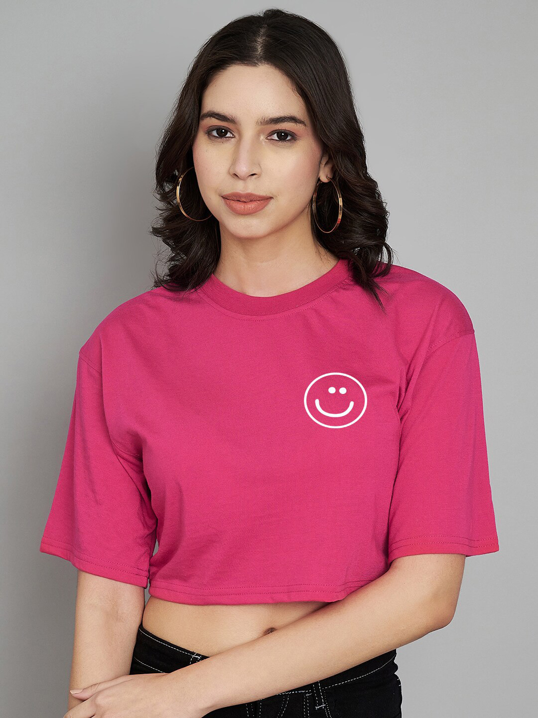 

Trend Level Graphic Print Cotton Boxy Crop Top, Magenta