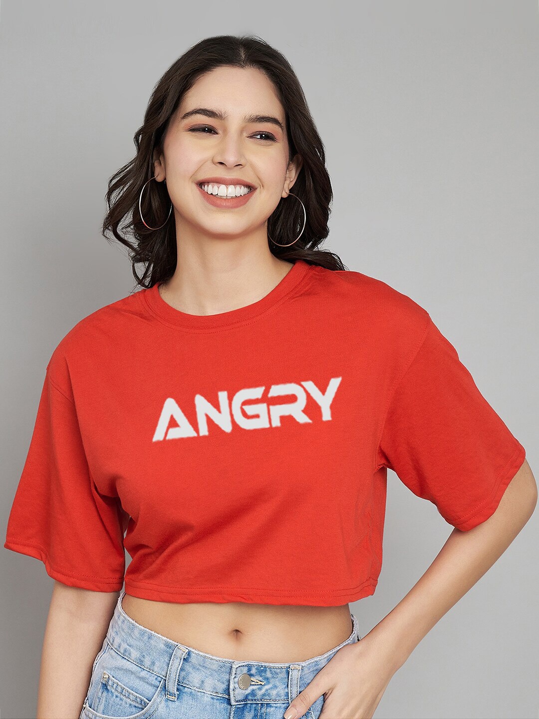 

Trend Level Typography Print Cotton Boxy Crop Top, Red