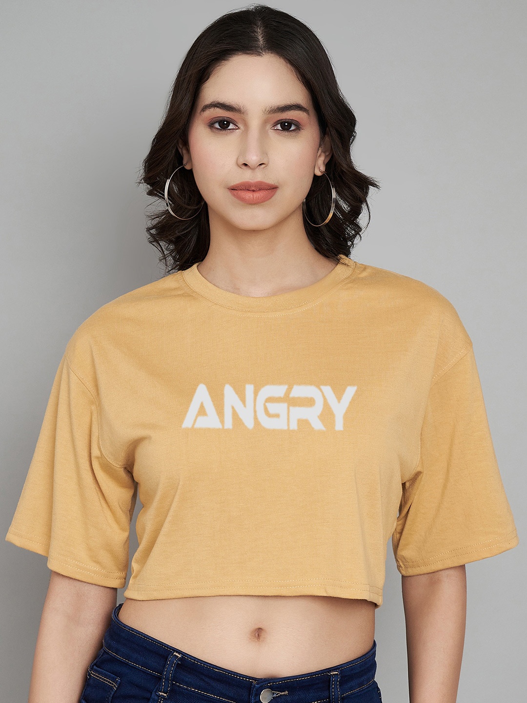 

Trend Level Typography Print Cotton Boxy Crop Top, Beige