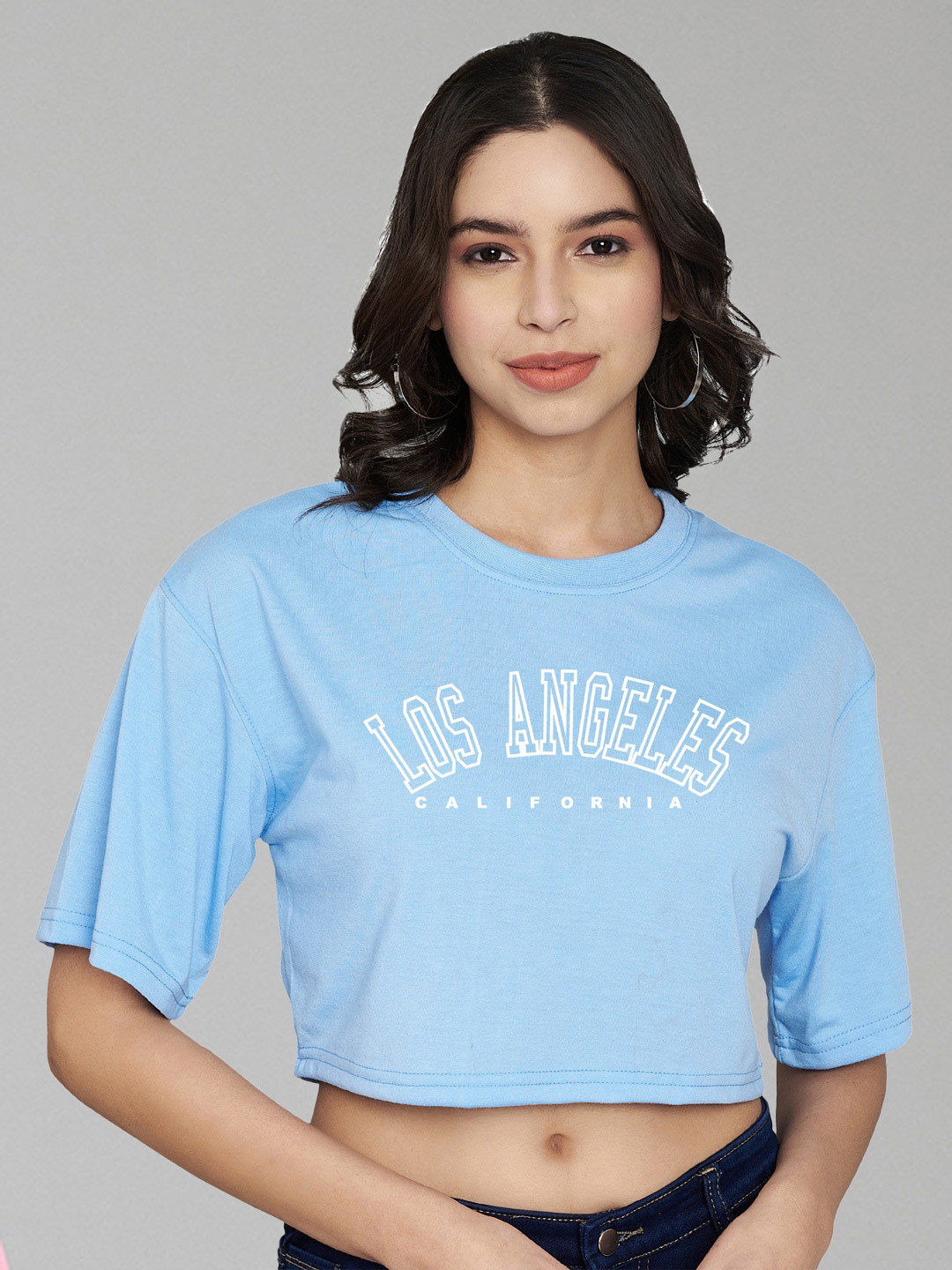 

Trend Level Typography Print Cotton Boxy Crop Top, Turquoise blue