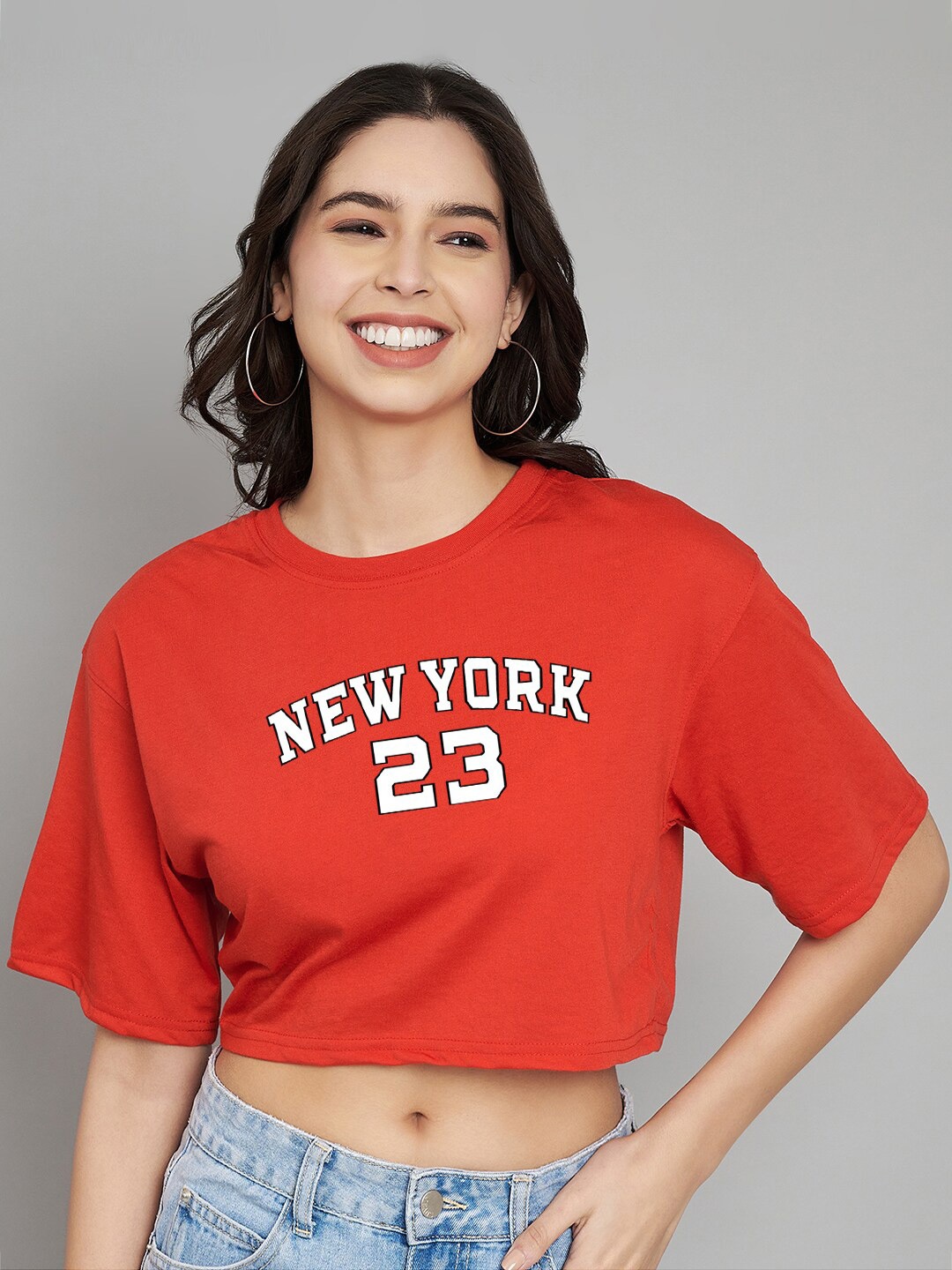 

Trend Level Typography Print Cotton Boxy Crop Top, Red