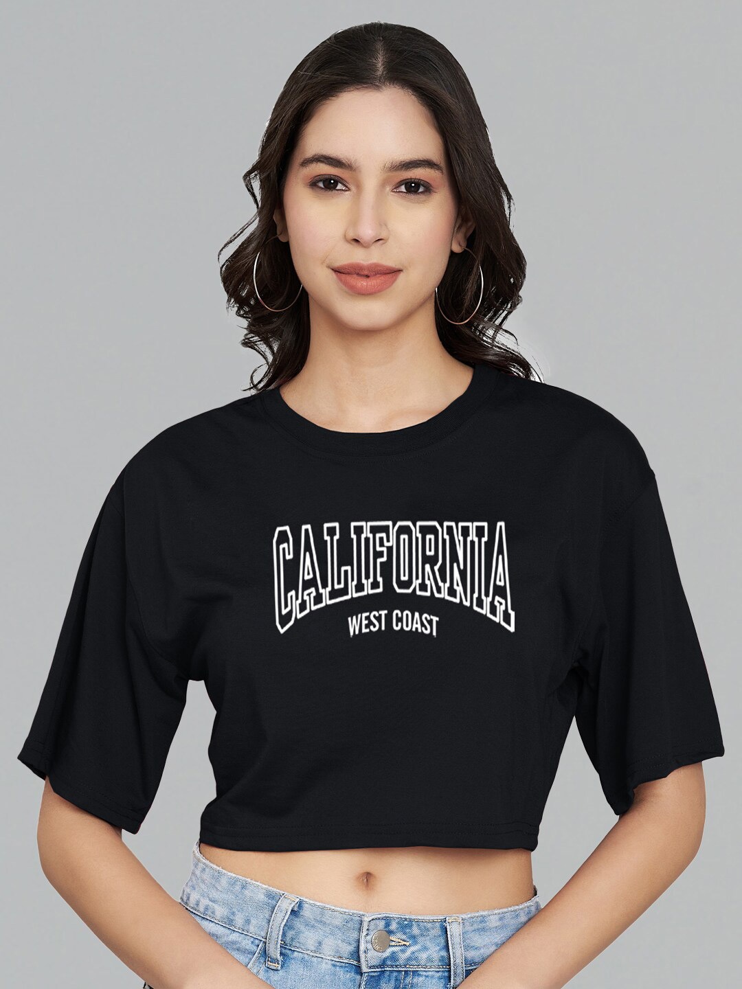 

Trend Level Typography Print Cotton Boxy Crop Top, Black