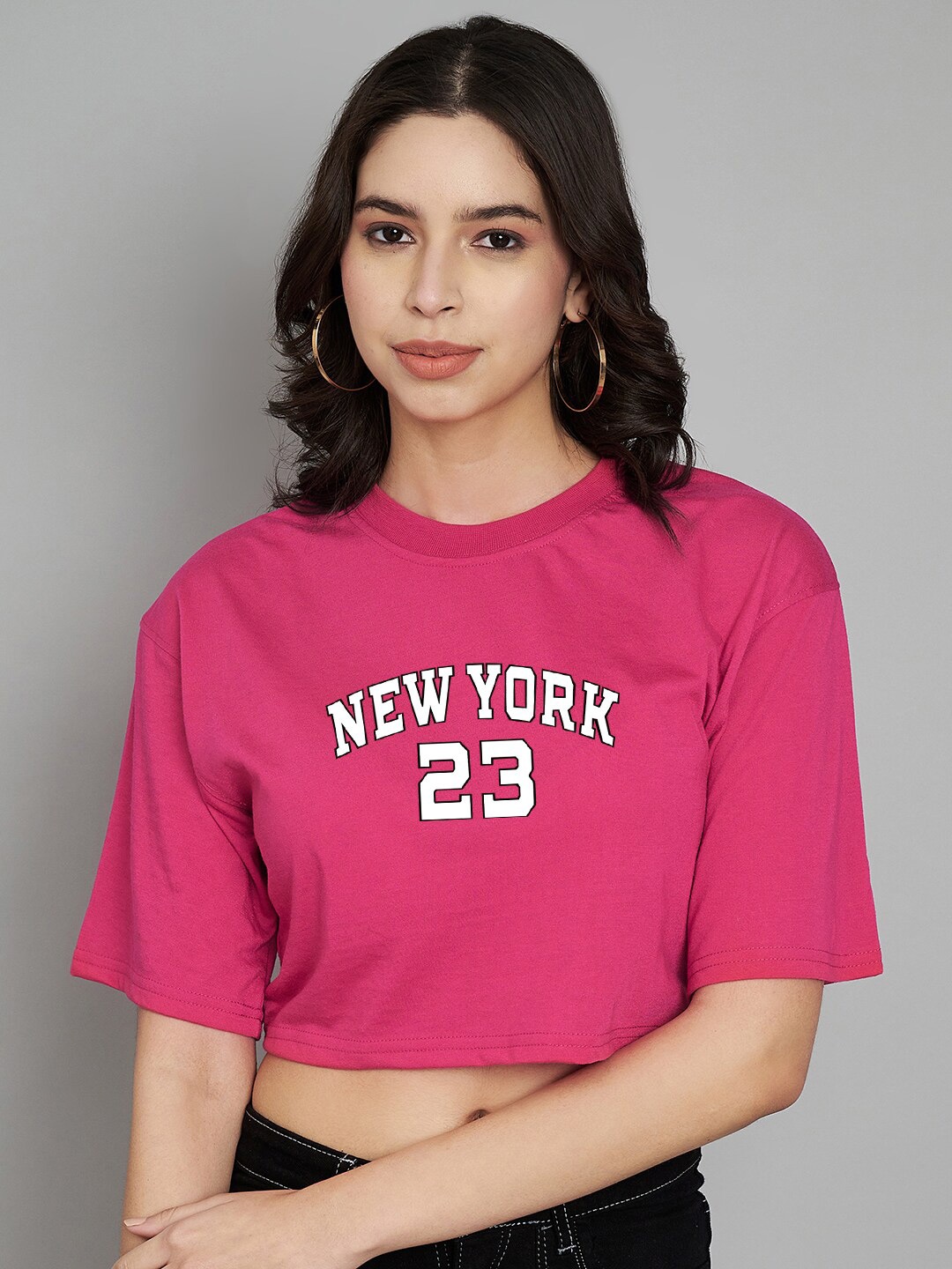 

Trend Level Typography Print Cotton Boxy Crop Top, Magenta