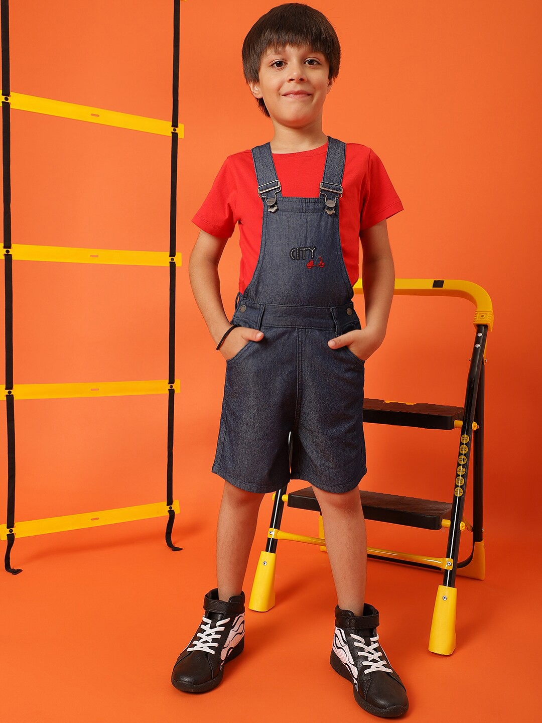 

TALES & STORIES Boys Embroidered Cotton Dungarees, Blue