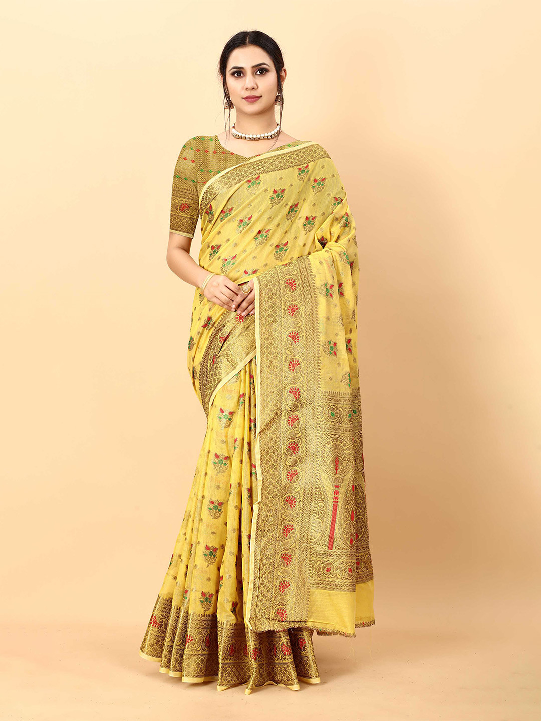 

Mitera Floral Woven Design Zari Saree, Yellow
