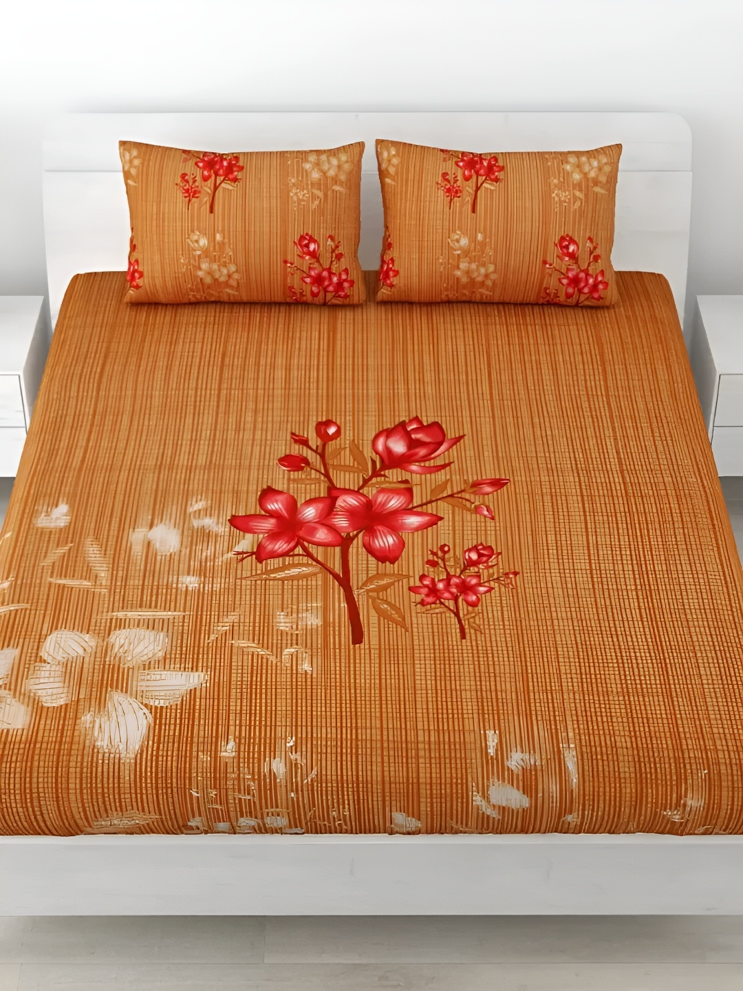 

LIVING ROOTS Double Queen Size Jaipur Block Print Cotton Double Bedsheet & 2 Pillow Covers, Brown