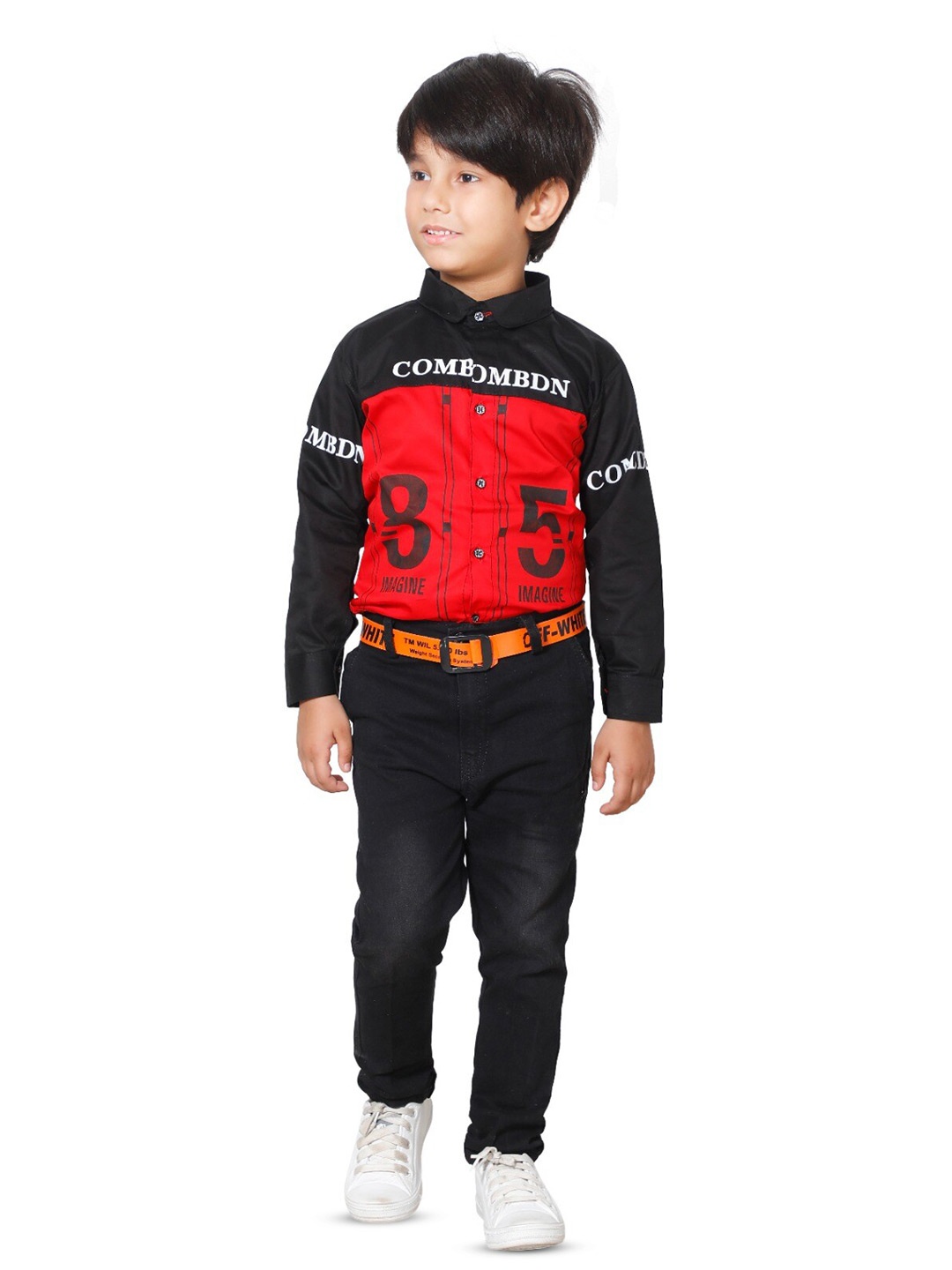 

BAESD Boys Printed Shirt Collar Long Sleeves Shirt With Trouser, Black